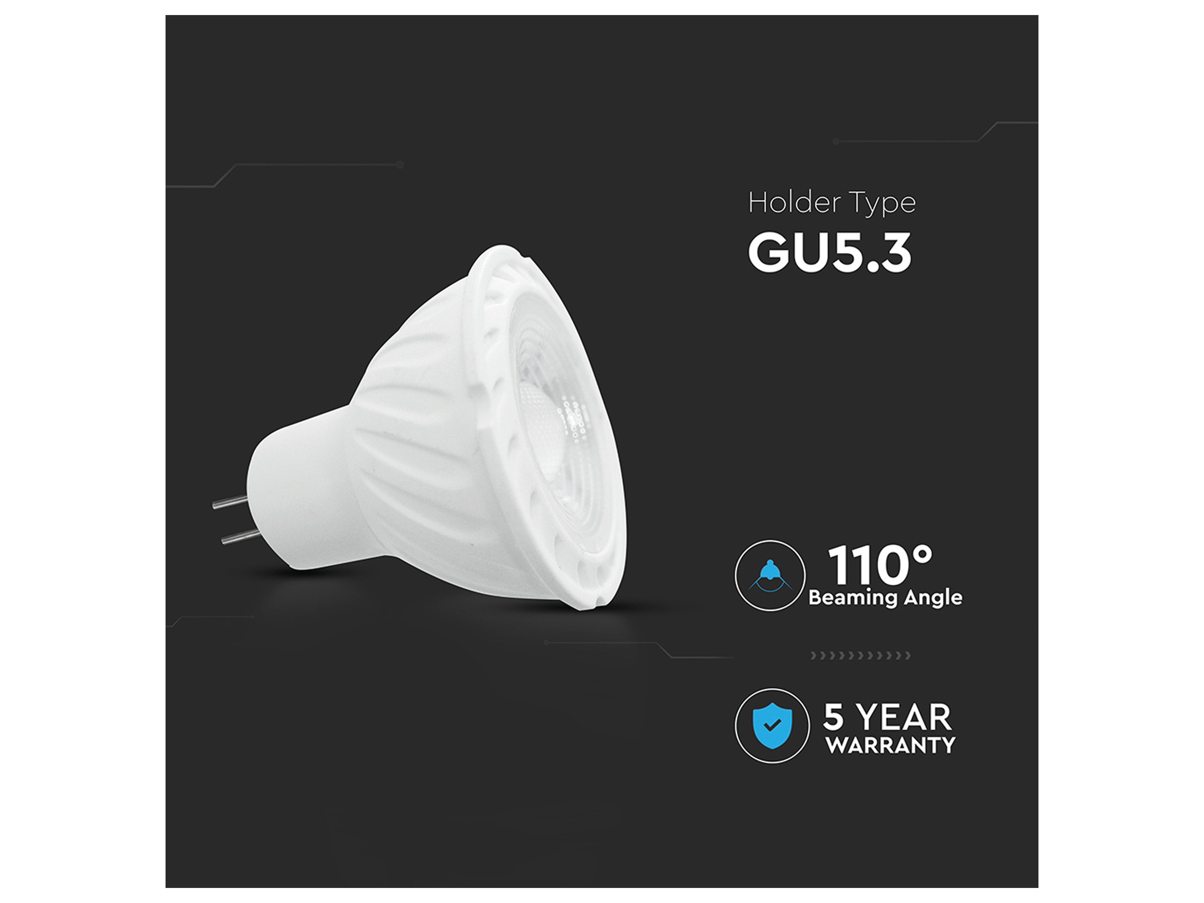 V-TAC LED-Lampe VT-257 (204), GU5,3, EEK: G, 6,5 W, 450 lm, 4000 K, 10 Stück