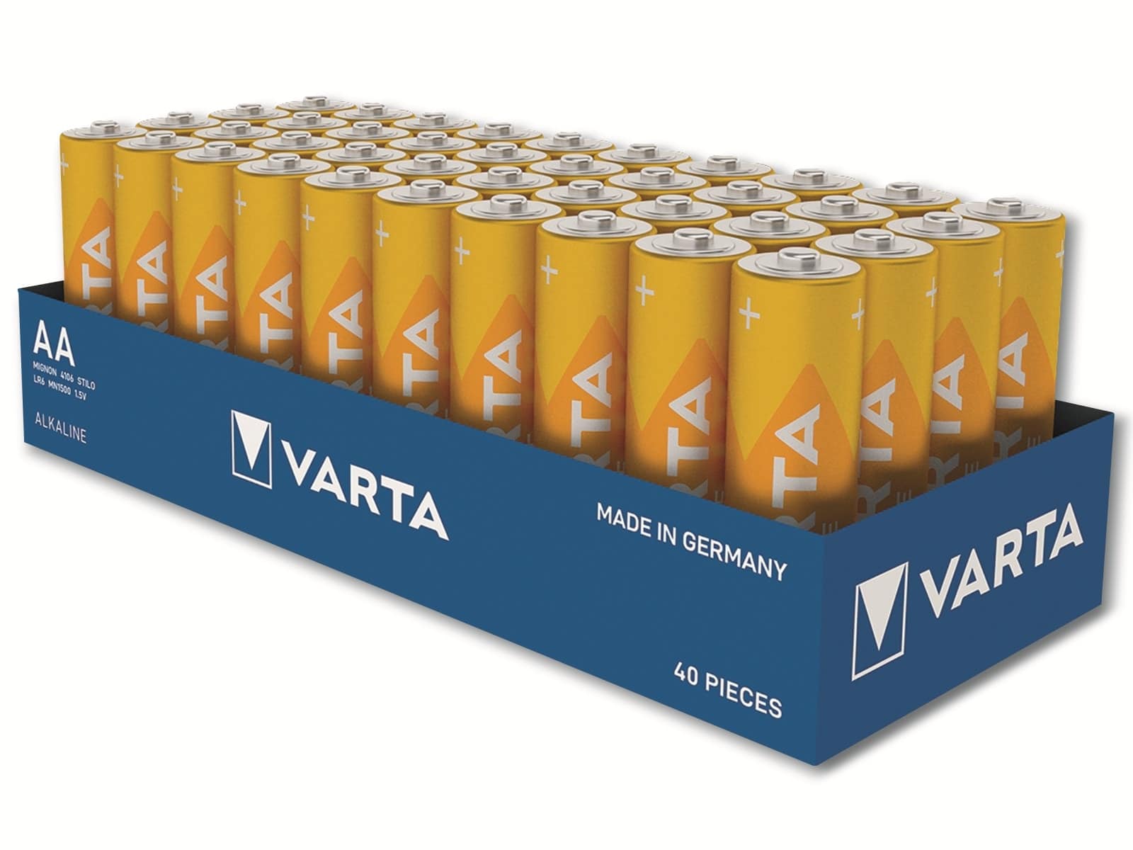 VARTA Batterie Alkaline, Mignon, AA, LR06, 1.5V, Longlife, Tray (40-Pack)
