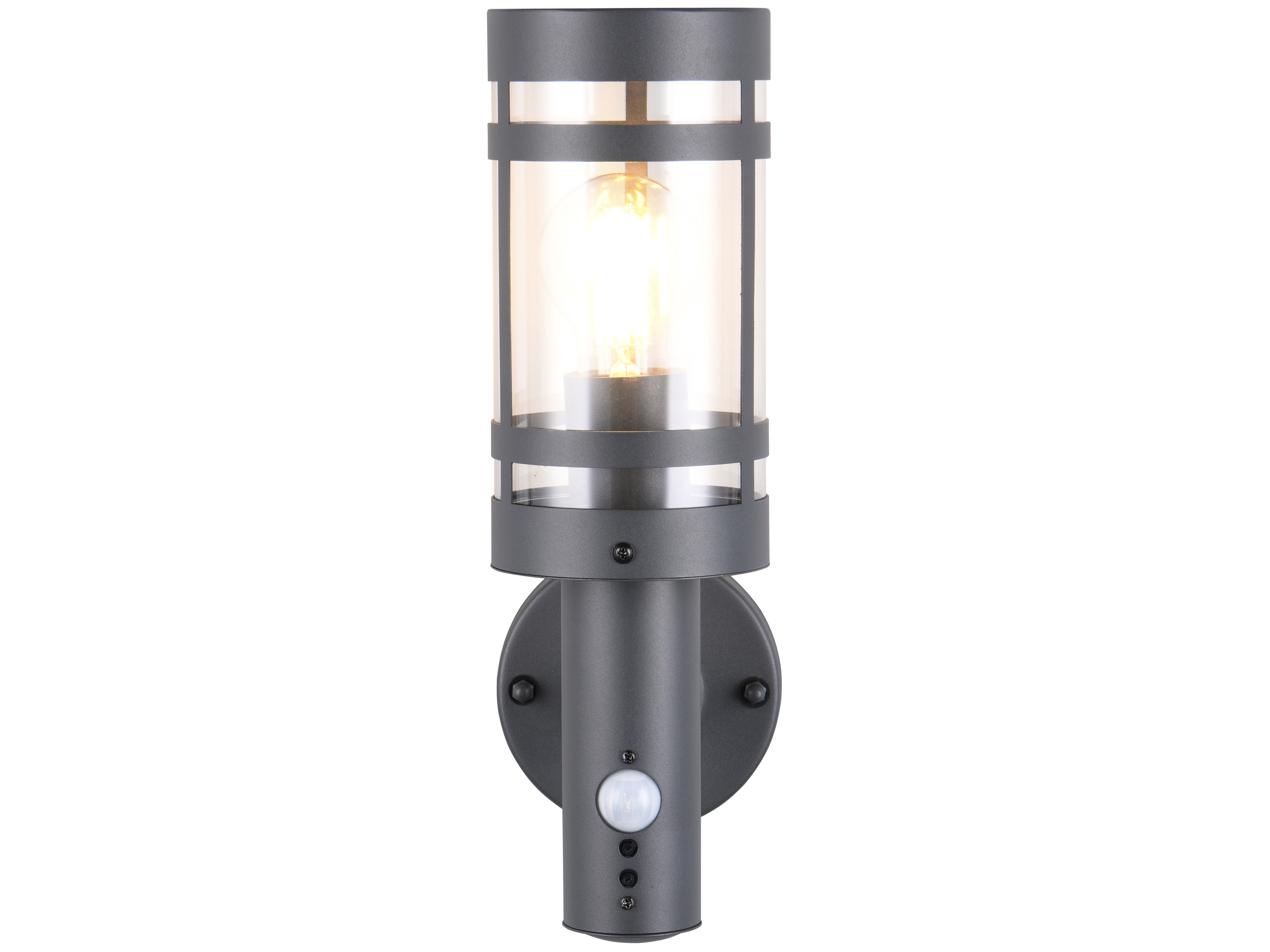 REALITY Wandleuchte PALOMA R21719142, E27, 28W, IP44, ohne Leuchtmittel, Bewegungsmelder, grau
