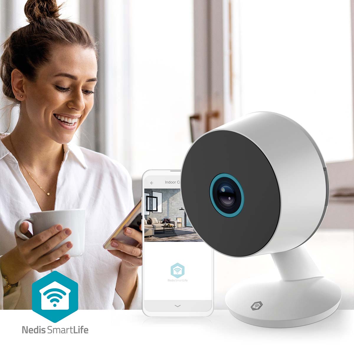 NEDIS SmartLife Indoor Kamera WIFICI08CWT, 3MP Full HD 1296p, Nachtsicht, Bewegungsmelder, weiß
