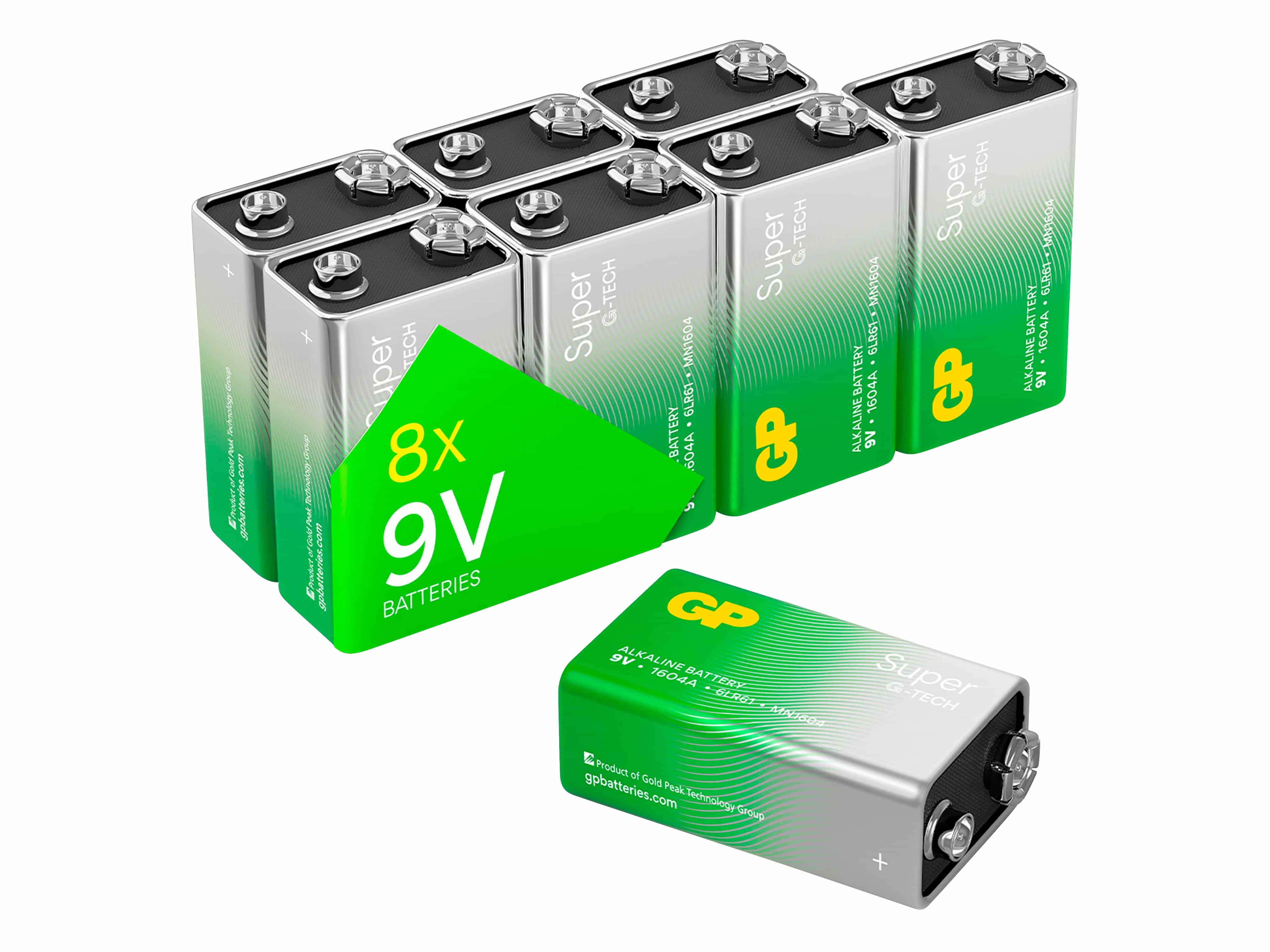GP Super Alkaline-Batterie E-Block, 6LR61, MN1604, 9V, 8 Stück