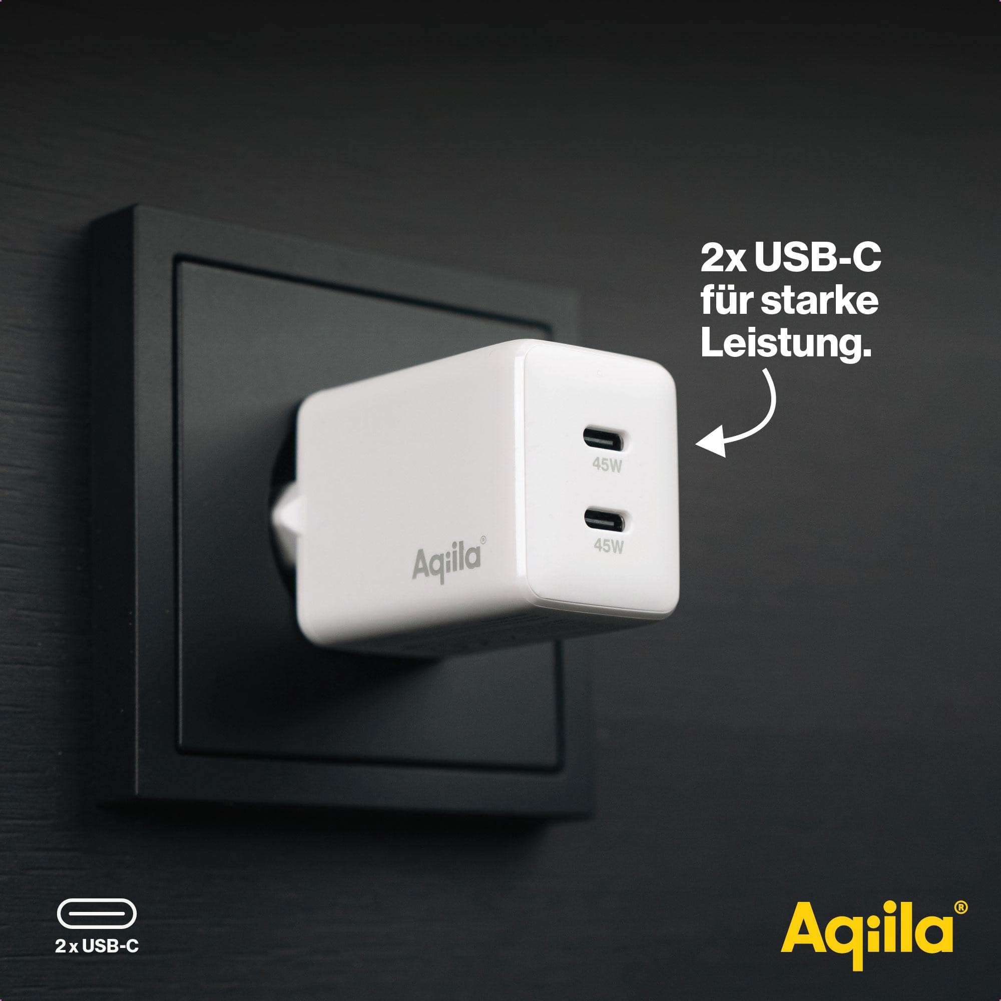 AQIILA USB-Lader Chargebird W2, 45 W, 2-fach, 2x USB-C, weiß AQIILA USB-Lader Chargebird W2, 45 W, 2-fach, 2x USB-C, weiß