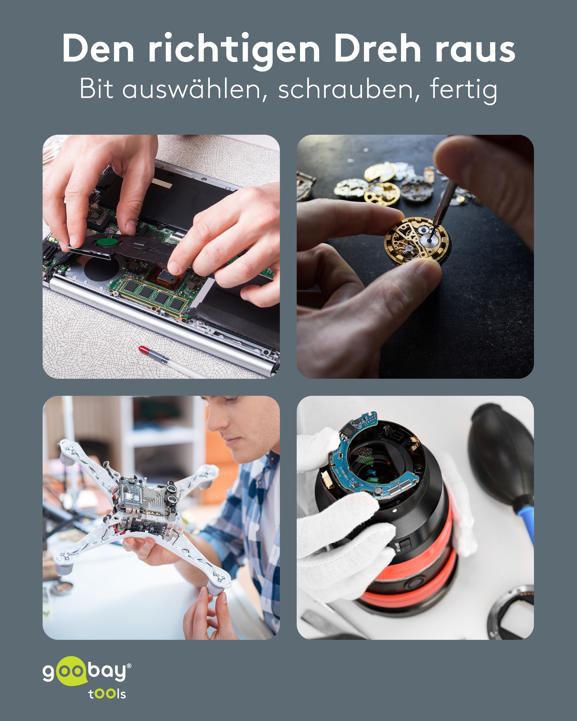 GOOBAY TOOLS Elektrischer Schraubendreher, 77838, mit 20-tlg. Präzisions-Bitsatz
