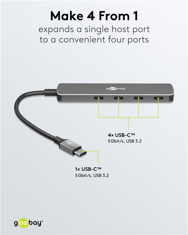 GOOBAY USB3.2 Hub 79160 Slim 4 Port USB-C auf USB-C 5 Gbit/s
