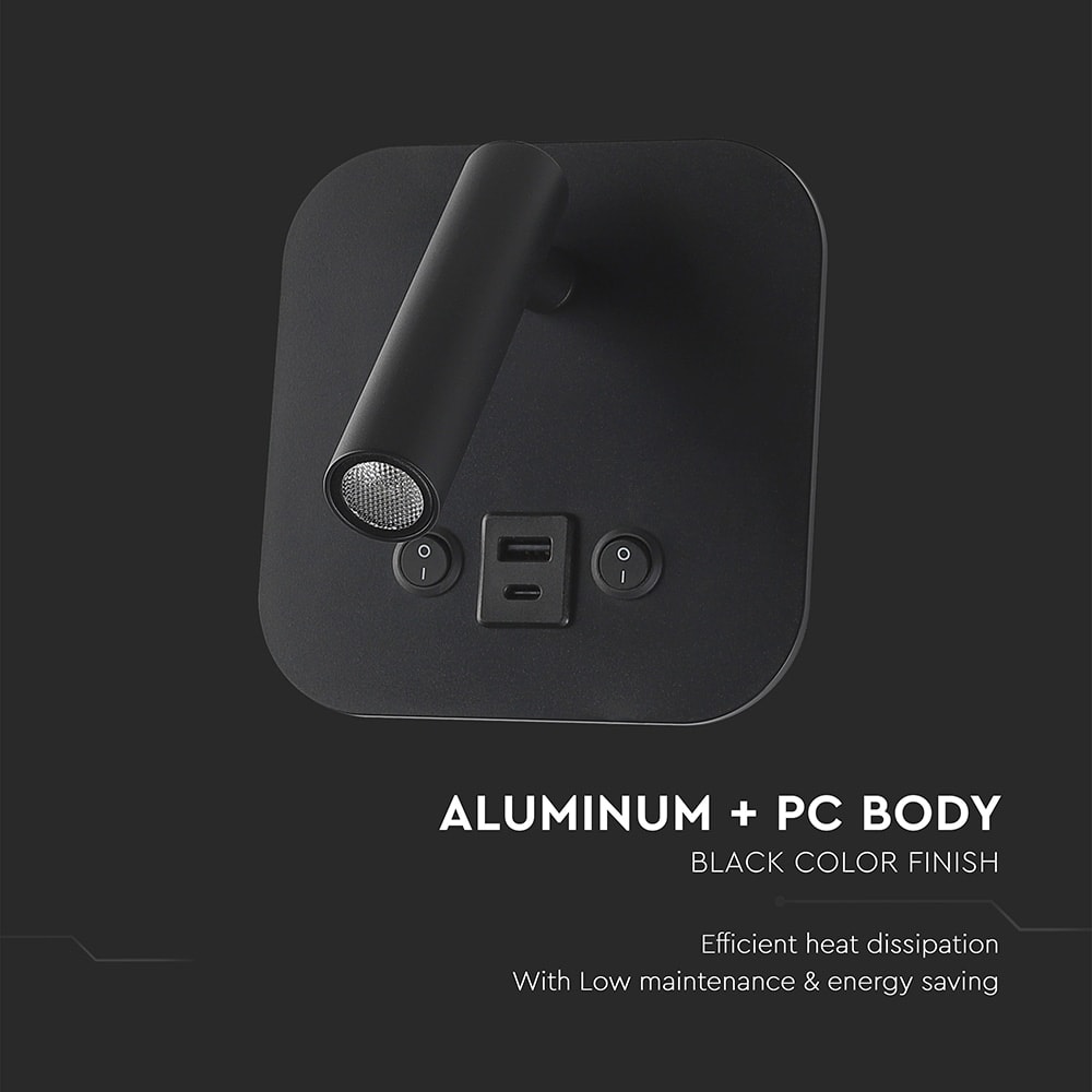V-TAC LED-Wandleuchte VT-80068, 8W, 3000K, EEK: F, CREE Chip, 830lm, IP20, schwarz