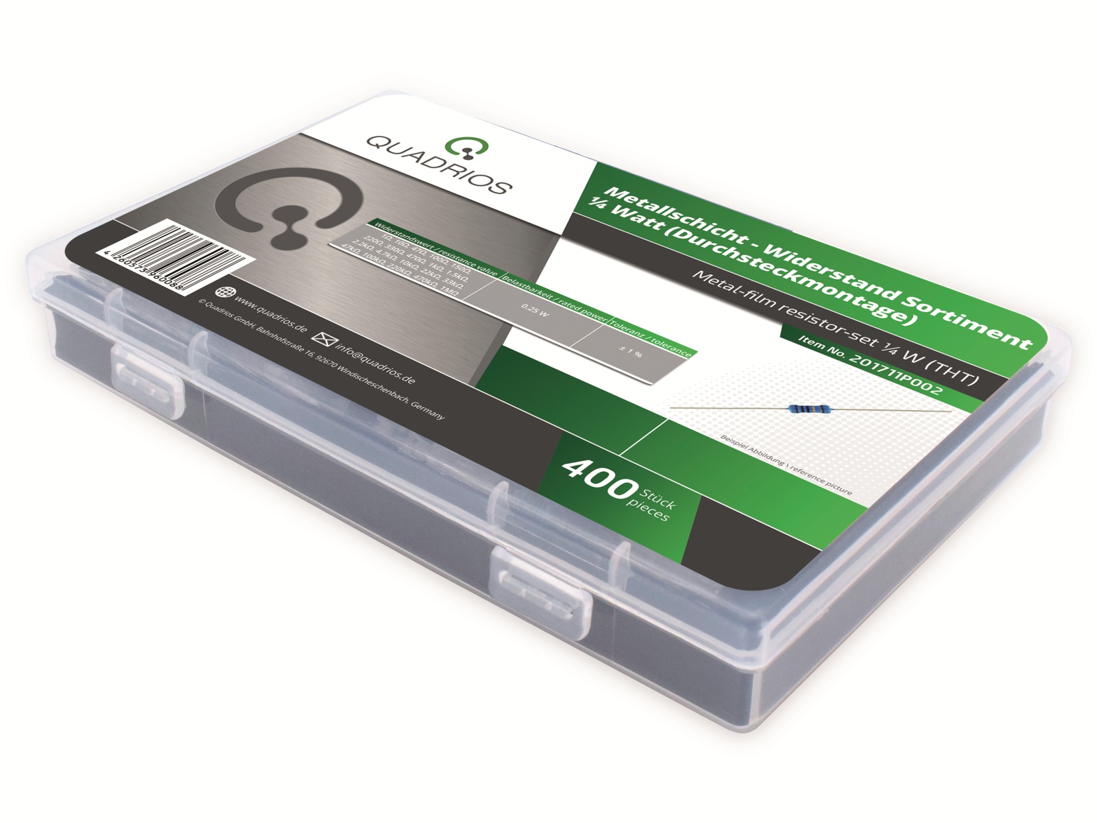 QUADRIOS Widerstands-Set, 201711P002, Metallschicht, 0,25 Watt, ± 1% QUADRIOS Widerstands-Set, 201711P002, Metallschicht, 0,25 Watt, ± 1%