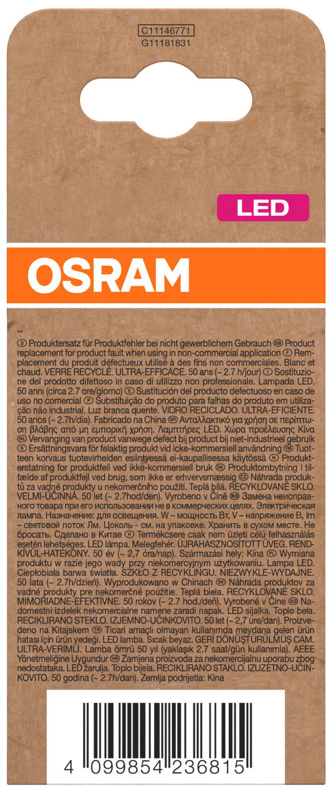 OSRAM LED-Lampe, Kolbenform, E27, 5 W, 2700 K, EEK: A, 1055 lm, warmweiß