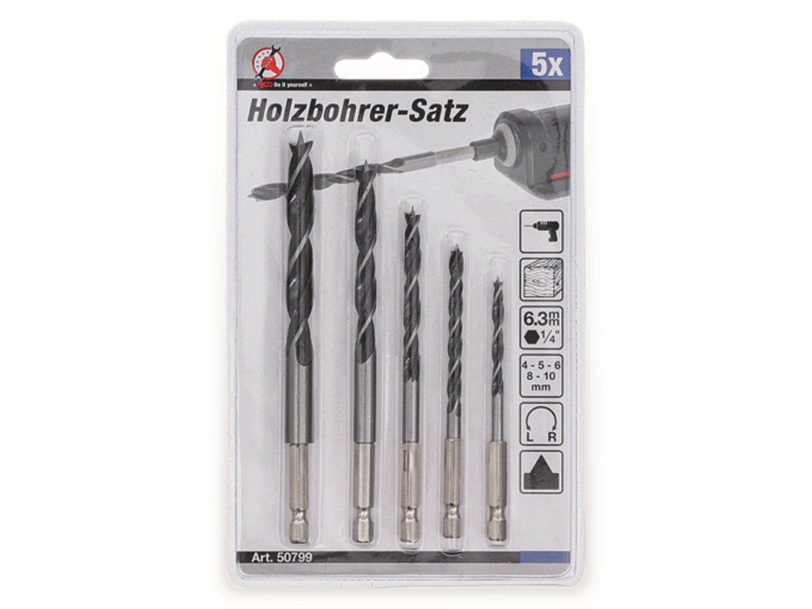 BGS TECHNIC Holzbohrer-Satz 50799, 4...10 mm, 5-teilig