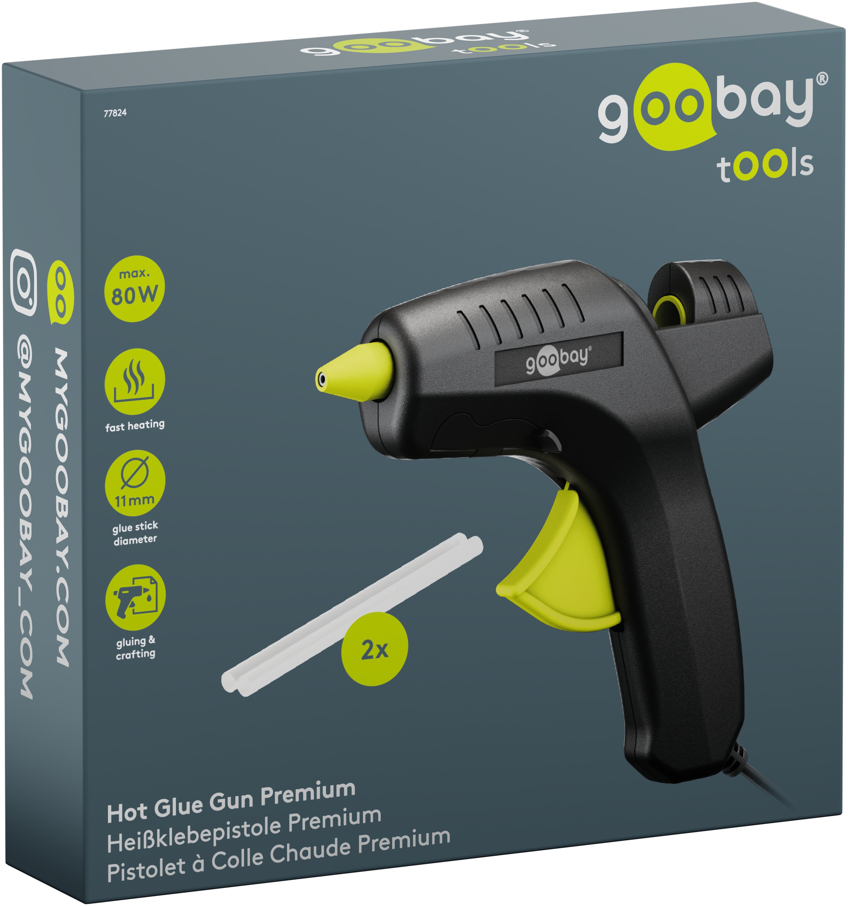 GOOBAY TOOLS Heißklebepistole Premium, 77824, 80 W, inkl. 2 Klebesticks