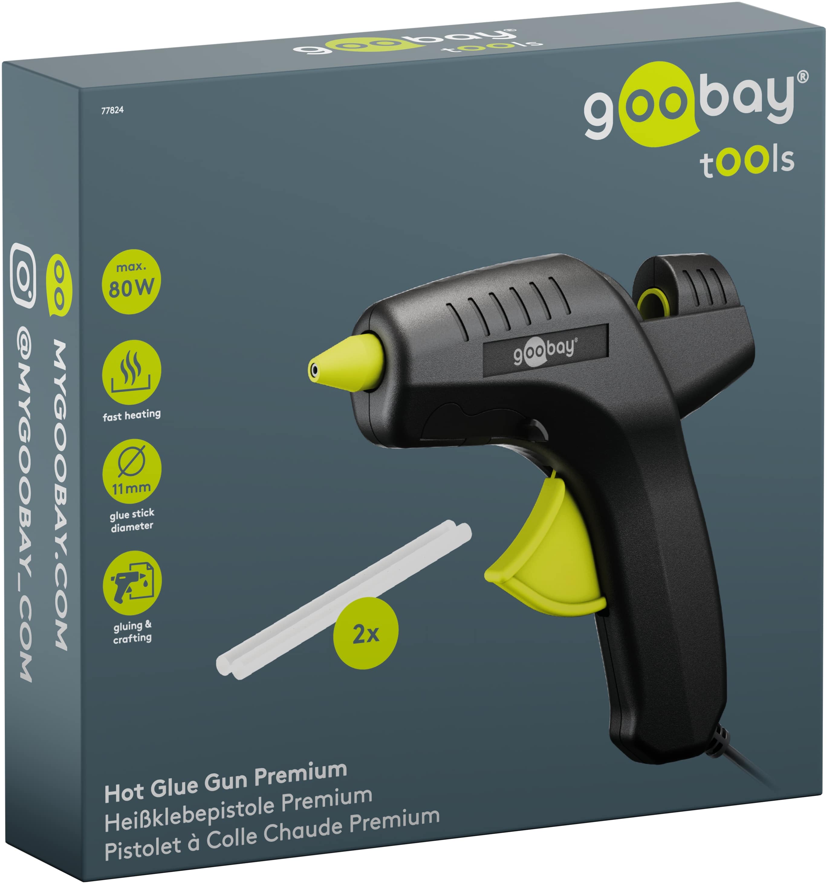 GOOBAY TOOLS Heißklebepistole Premium, 77824, 80 W, inkl. 2 Klebesticks