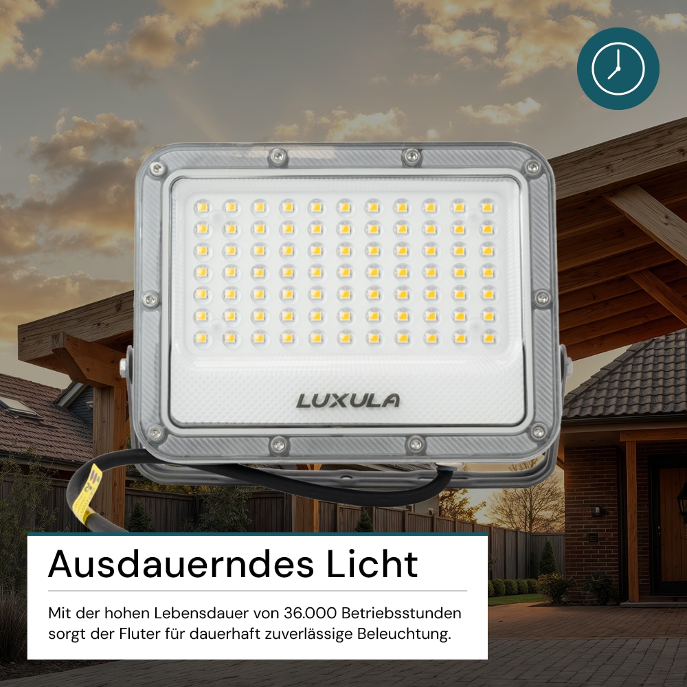 LUXULA LED-Fluter, EEK: E, 50W, 6500lm, 4000K, IP65, grau