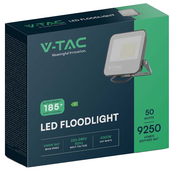 LED-Fluter V-TAC, VT-4456, EEK: B, 50 W, 4000 K, 9250 lm, IP65, sw