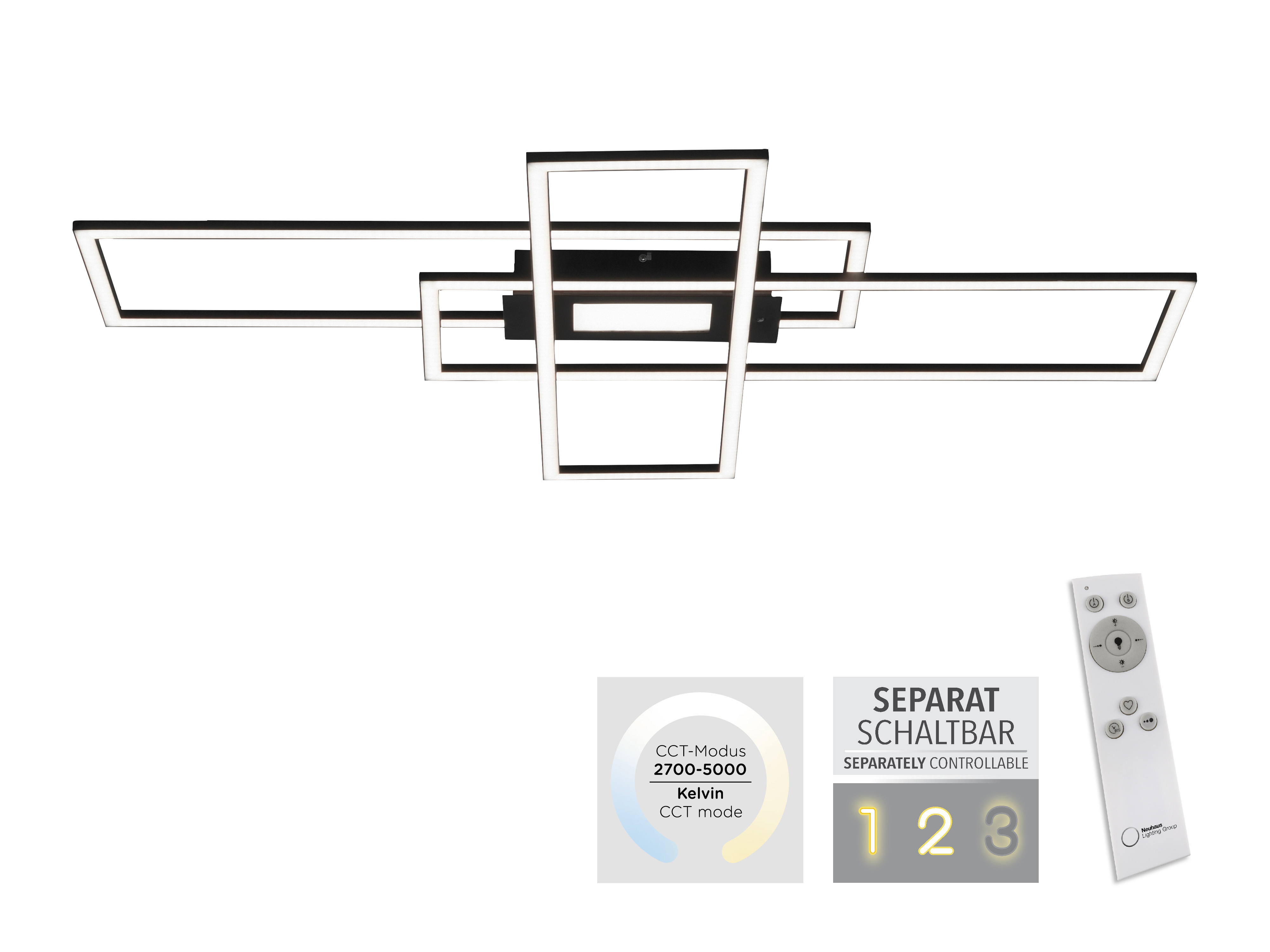 JUST LIGHT LED-Deckenleuchte 14693-18, 45W, 5500lm, schwarz