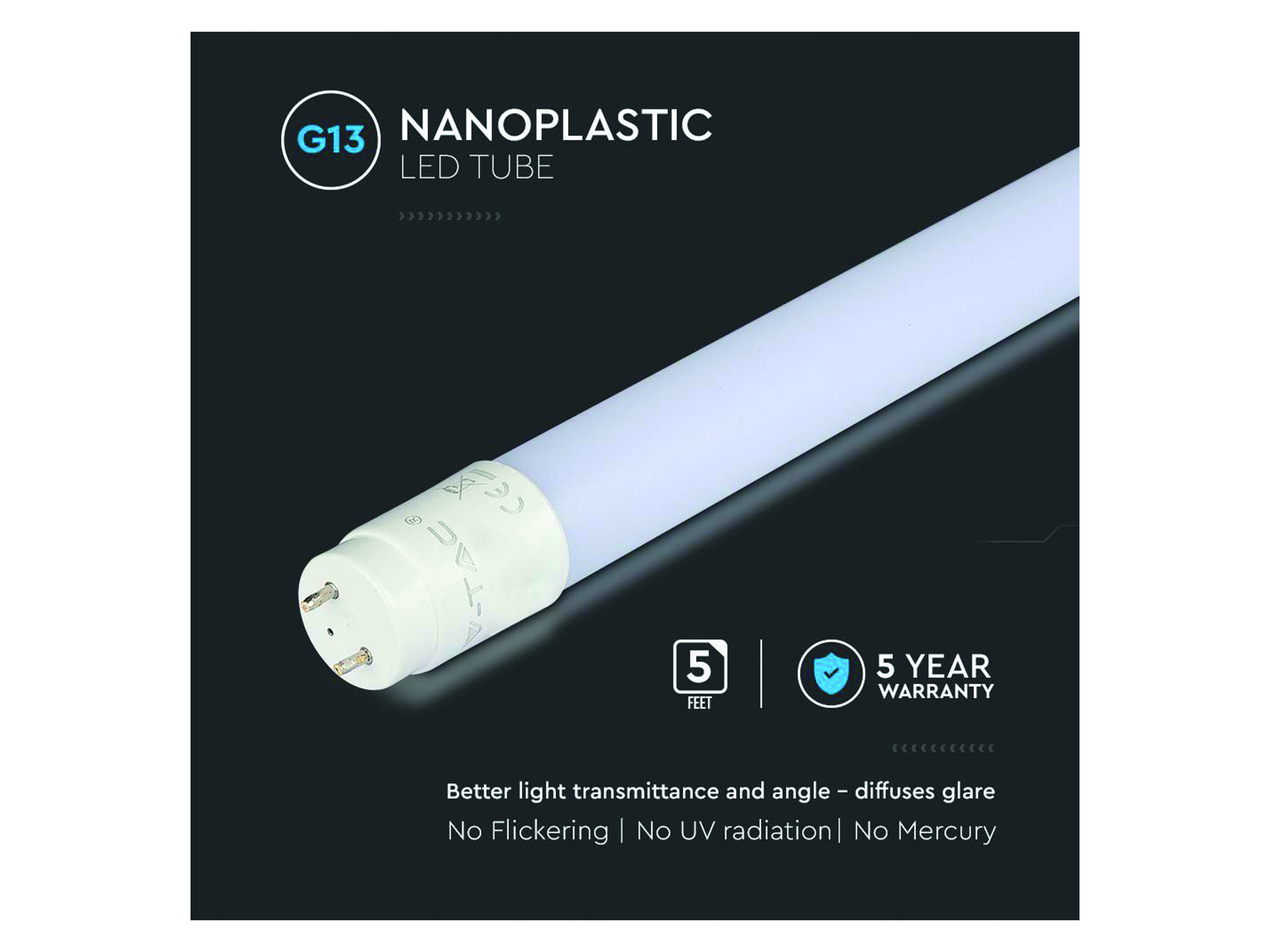 V-TAC LED-Röhre VT-152, HIGH LUMEN, EEK: E, 22 W, 3000 lm, G13, 4000 K, 150 cm, 25 Stück