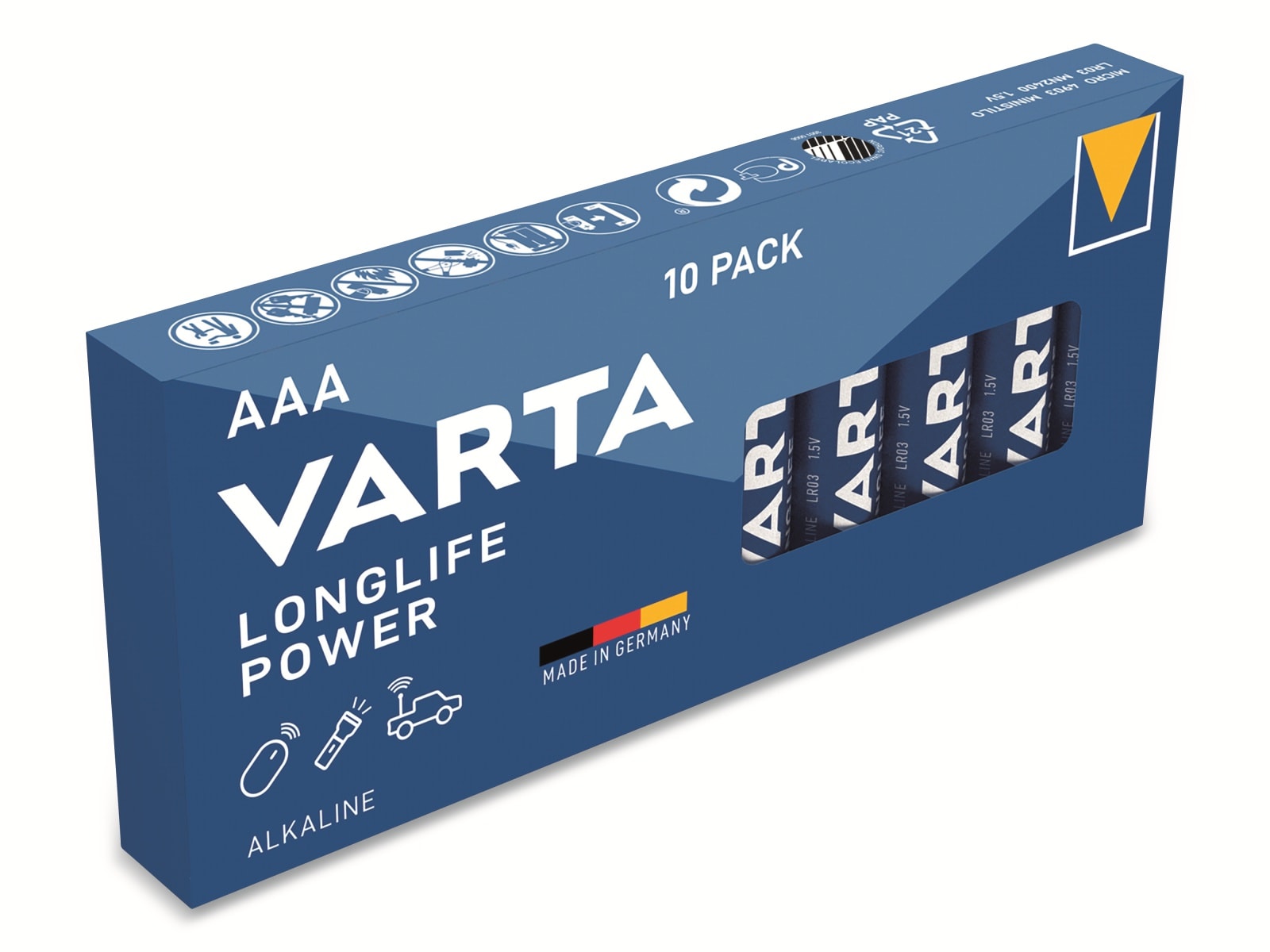 VARTA Batterie Alkaline, Micro, AAA, LR03, 1.5V, Longlife Power, 10 Stück