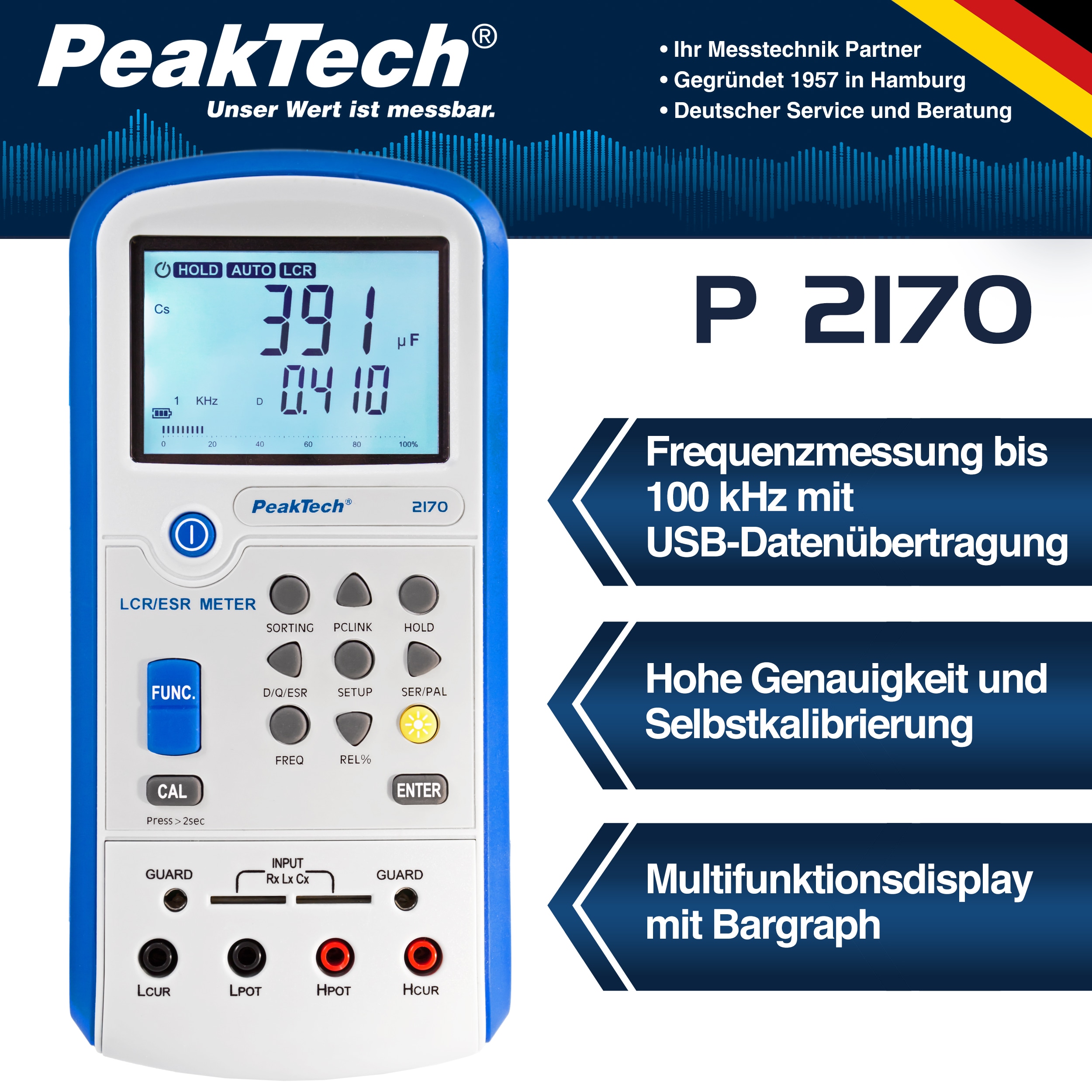 PEAKTECH LCR-/ESR Meter, P 2170, 100 Hz - 100 kHz, mit USB