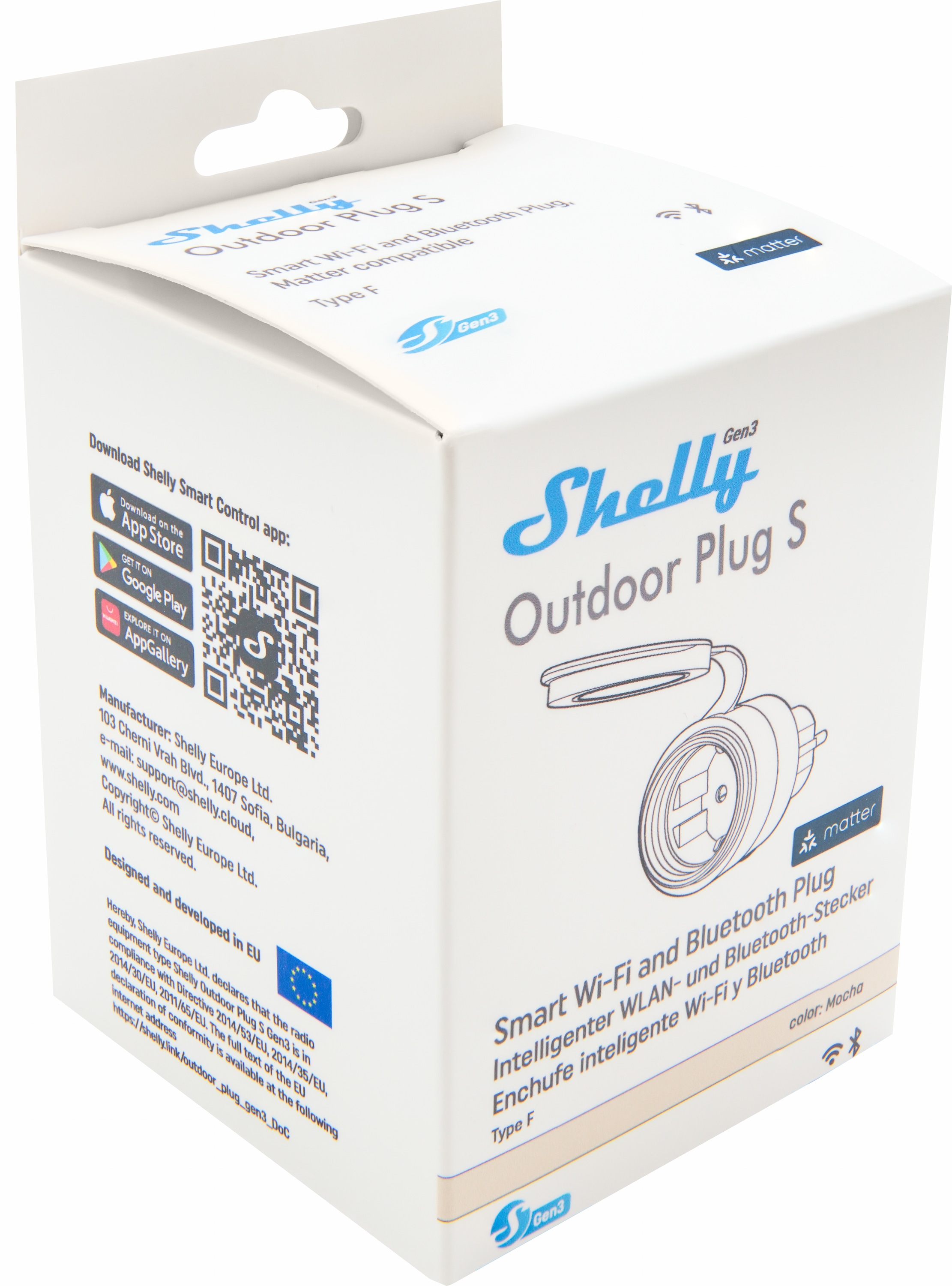 SHELLY WLAN-Steckdose Plug S Gen3, Outdoor, Matter, 2 Stück