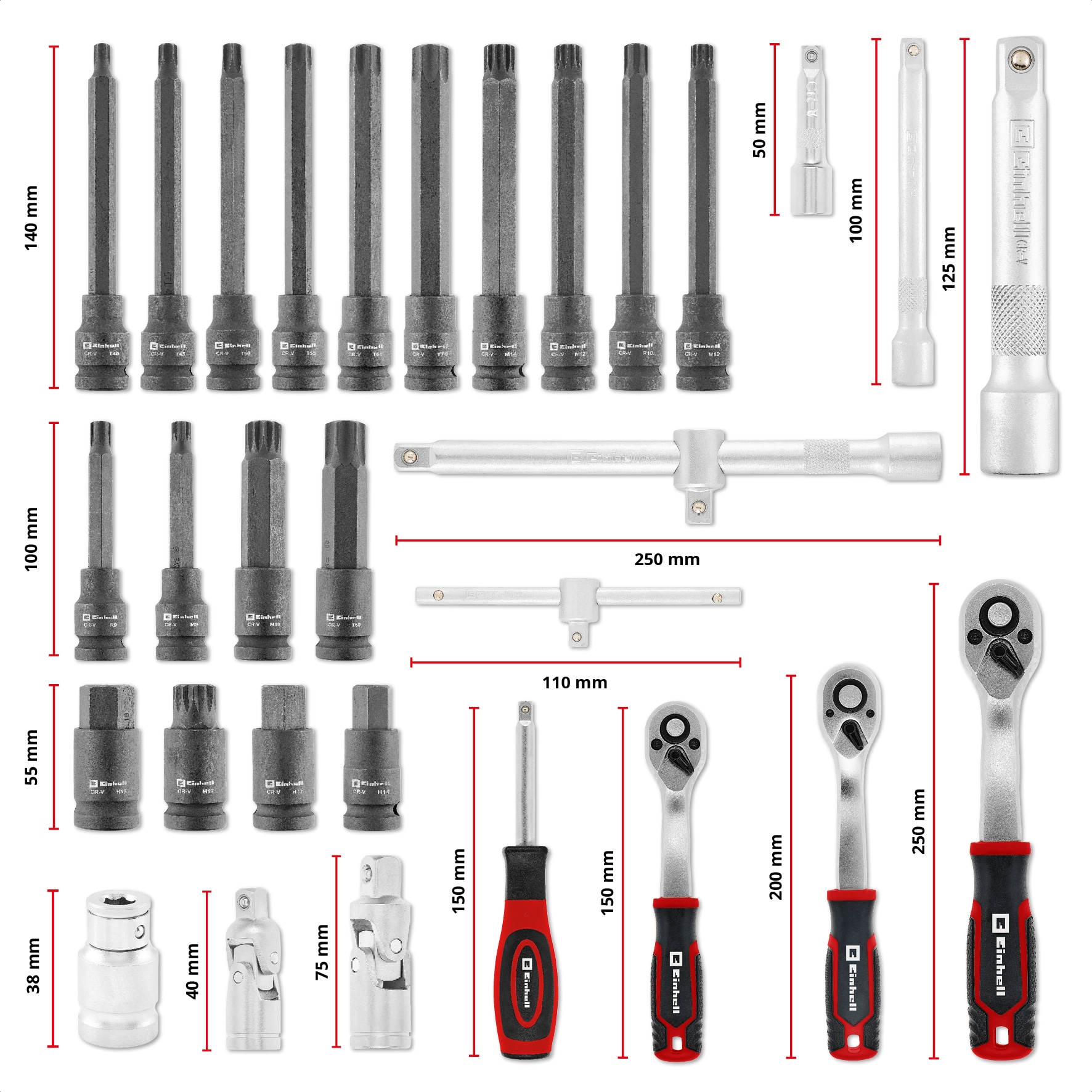 EINHELL Werkzeugkoffer KFZ, 370515, E-CASE, 121-teilig
