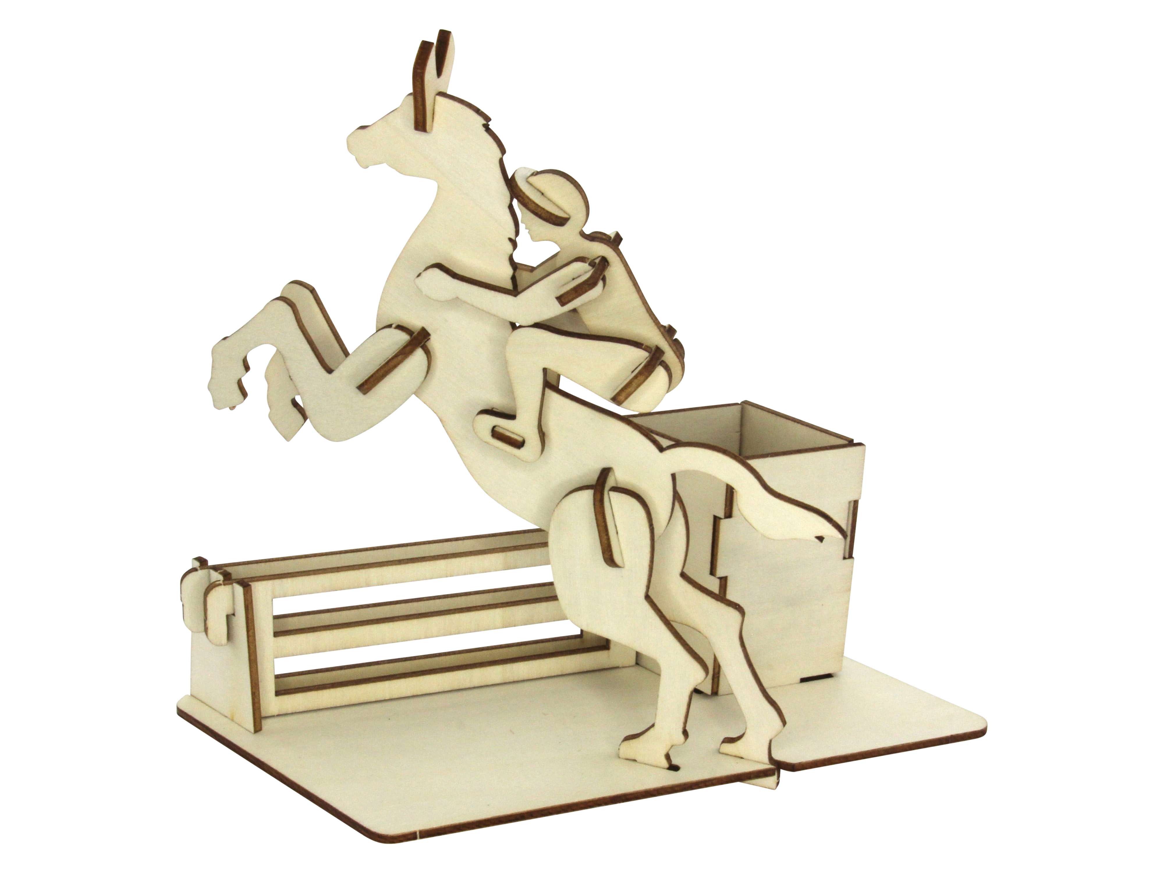 SOL-EXPERT 3D Holz Puzzle Springreiter mit Stiftebox