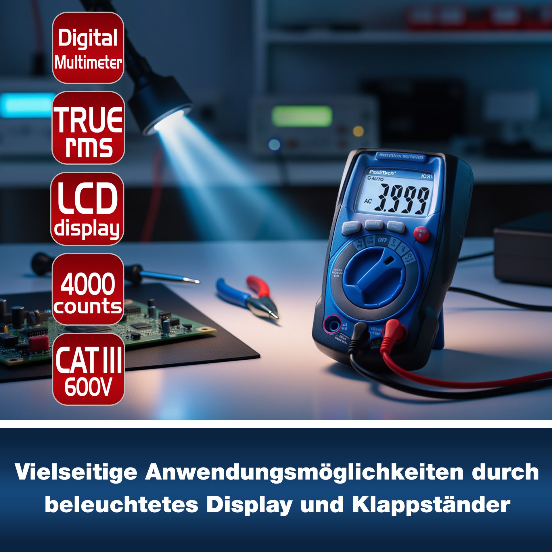 PEAKTECH Digital Multimeter P 1021, 4000 Counts