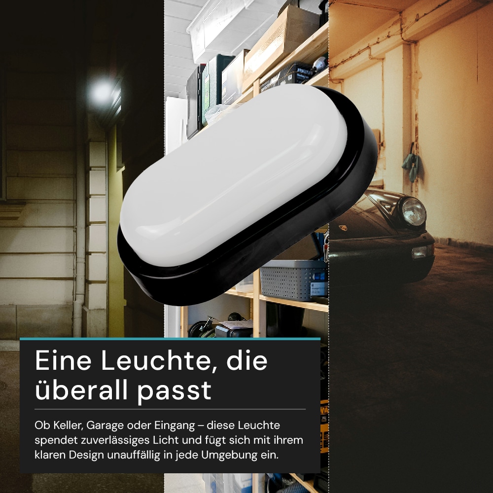 LUXULA LED-Kellerleuchte, 12W, EEK: F, 1080lm, CCT, IP54, schwarz