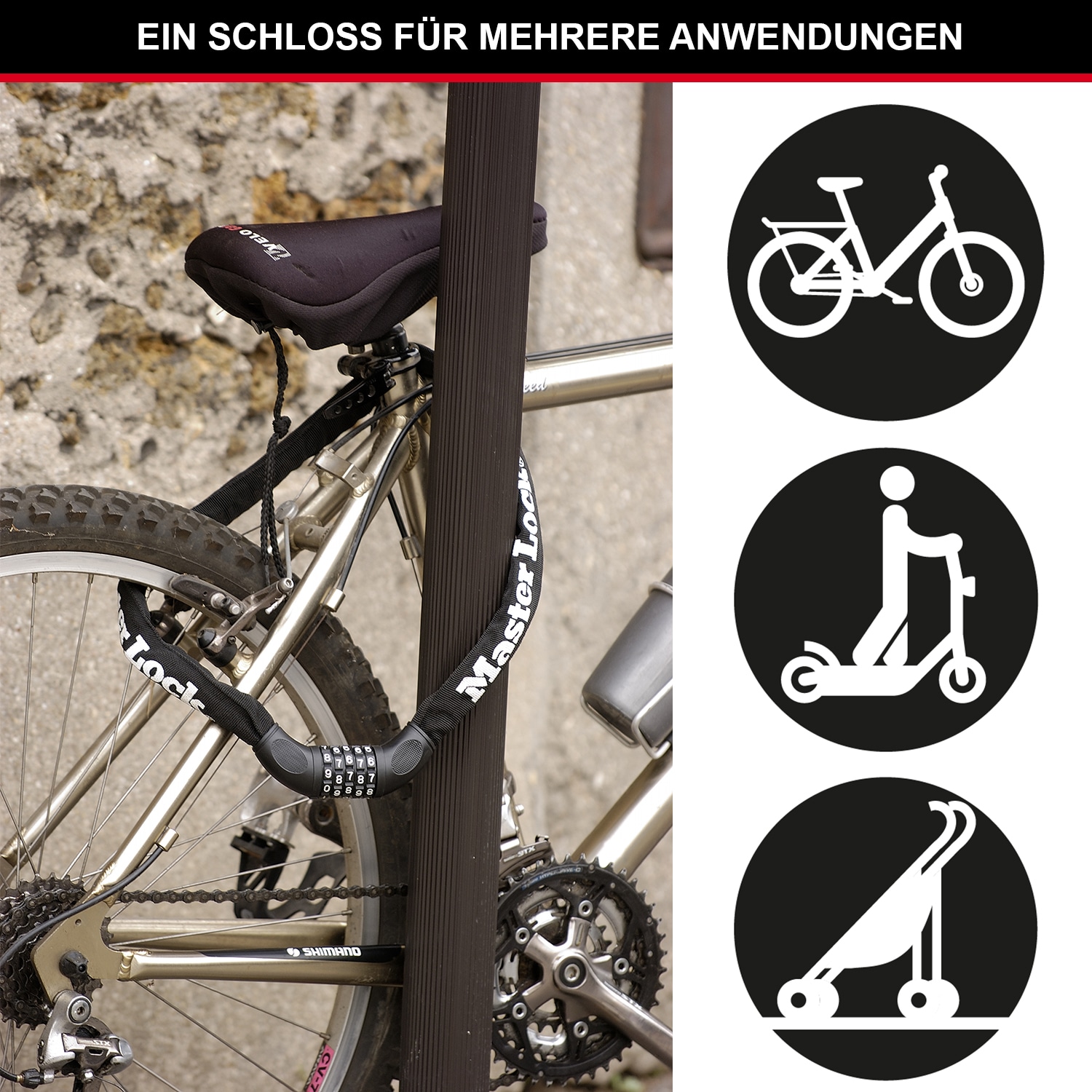 MASTERLOCK Fahrradkettenschloss 8392EURDPRO, 8mm aus gehärt. Stahl