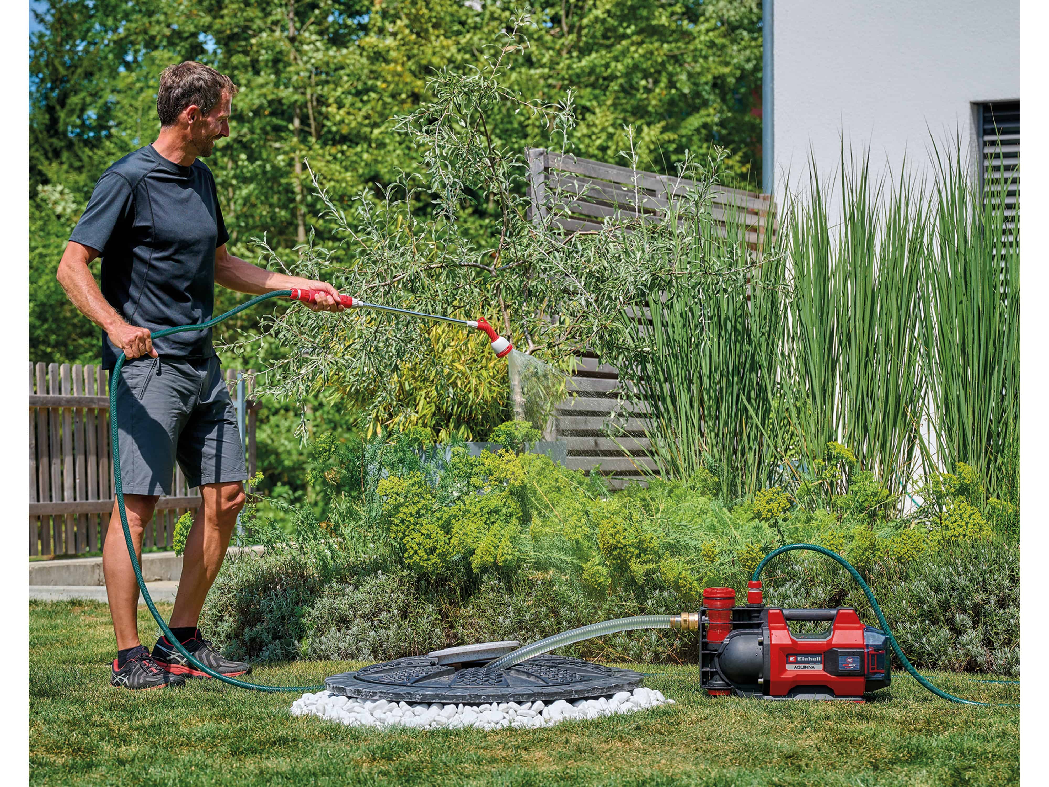 EINHELL Akku-Gartenpumpe Aquinna 36/38 F LED Automatic + 2x Starterset