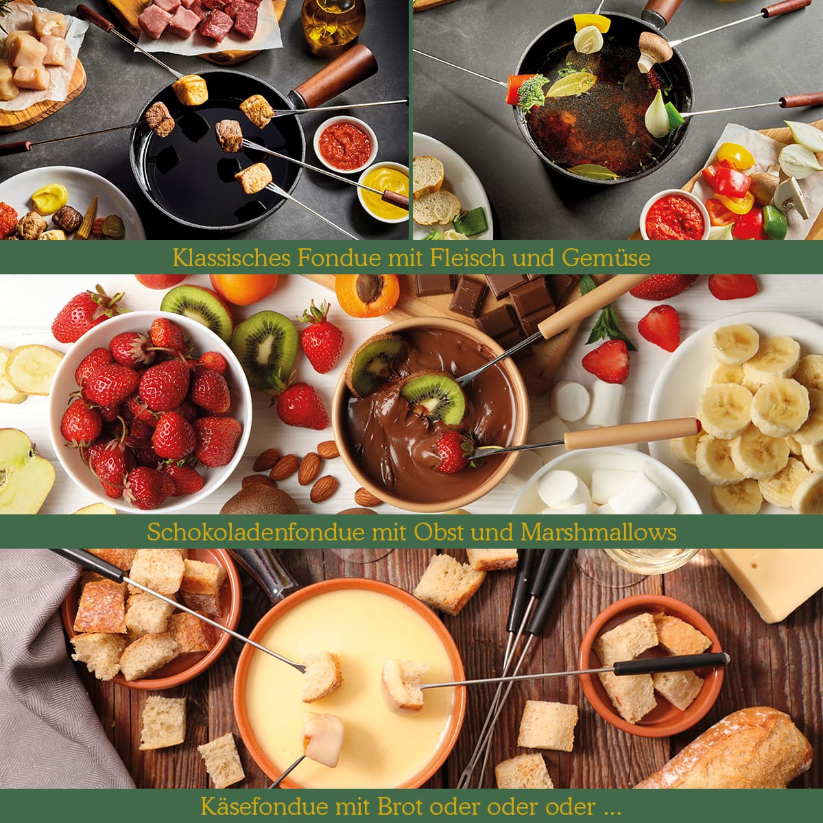 CLATRONIC Fondue-Set FD 3783, Edelstahl Topf, 8 Personen, 1,2 L, 1400W