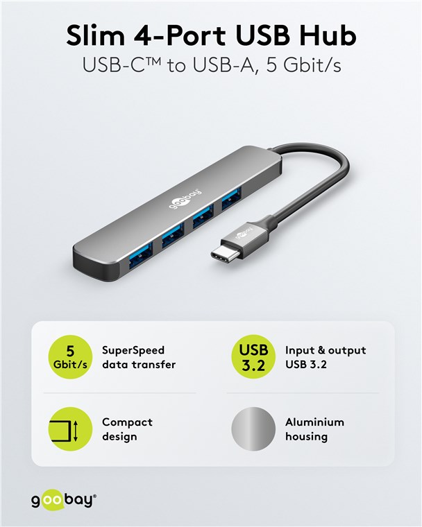 GOOBAY USB3.2 Hub 79157 Slim 4 Port USB-C auf USB-A 5 Gbit/s