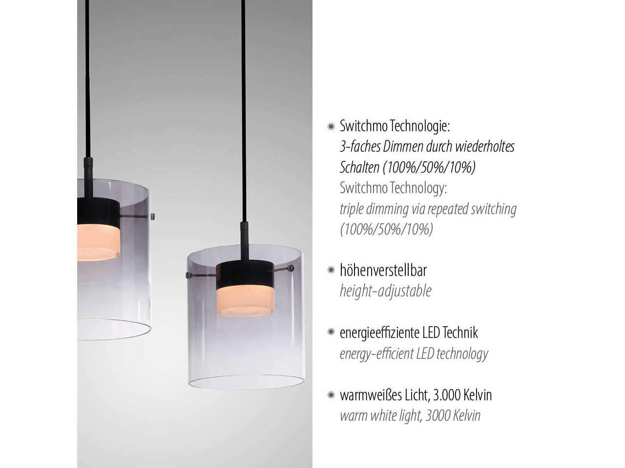 JUST LIGHT LED-Pendelleuchte 14043-18, 7,5W, 800lm, 3000K, schwarz