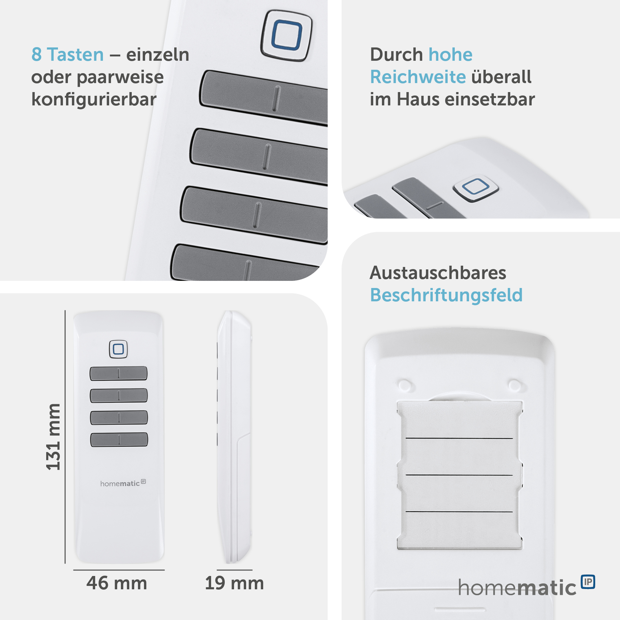 HOMEMATIC IP Smart Home 142307A0 Fernbedienung, 8 Tasten