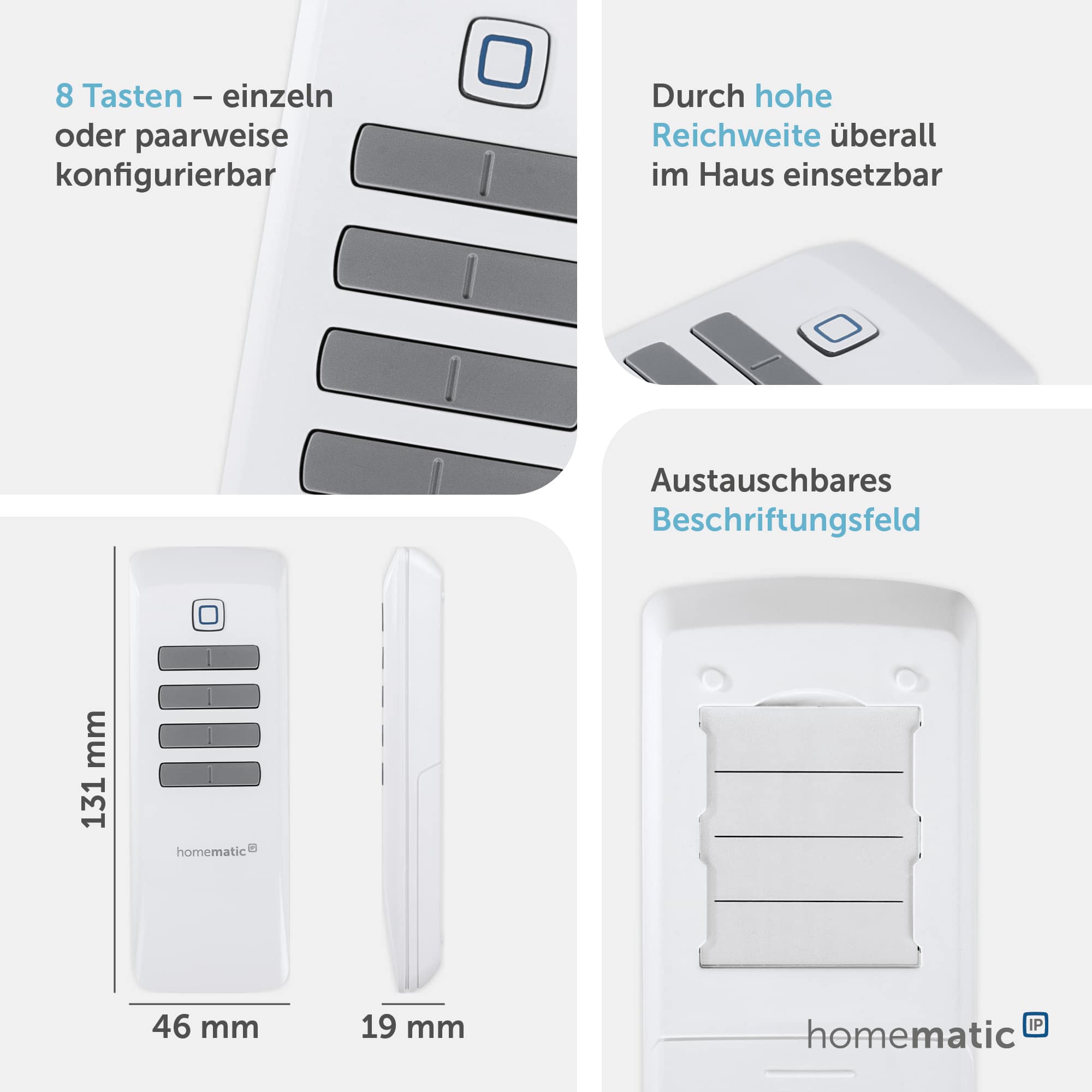 HOMEMATIC IP Smart Home 142307A0 Fernbedienung, 8 Tasten