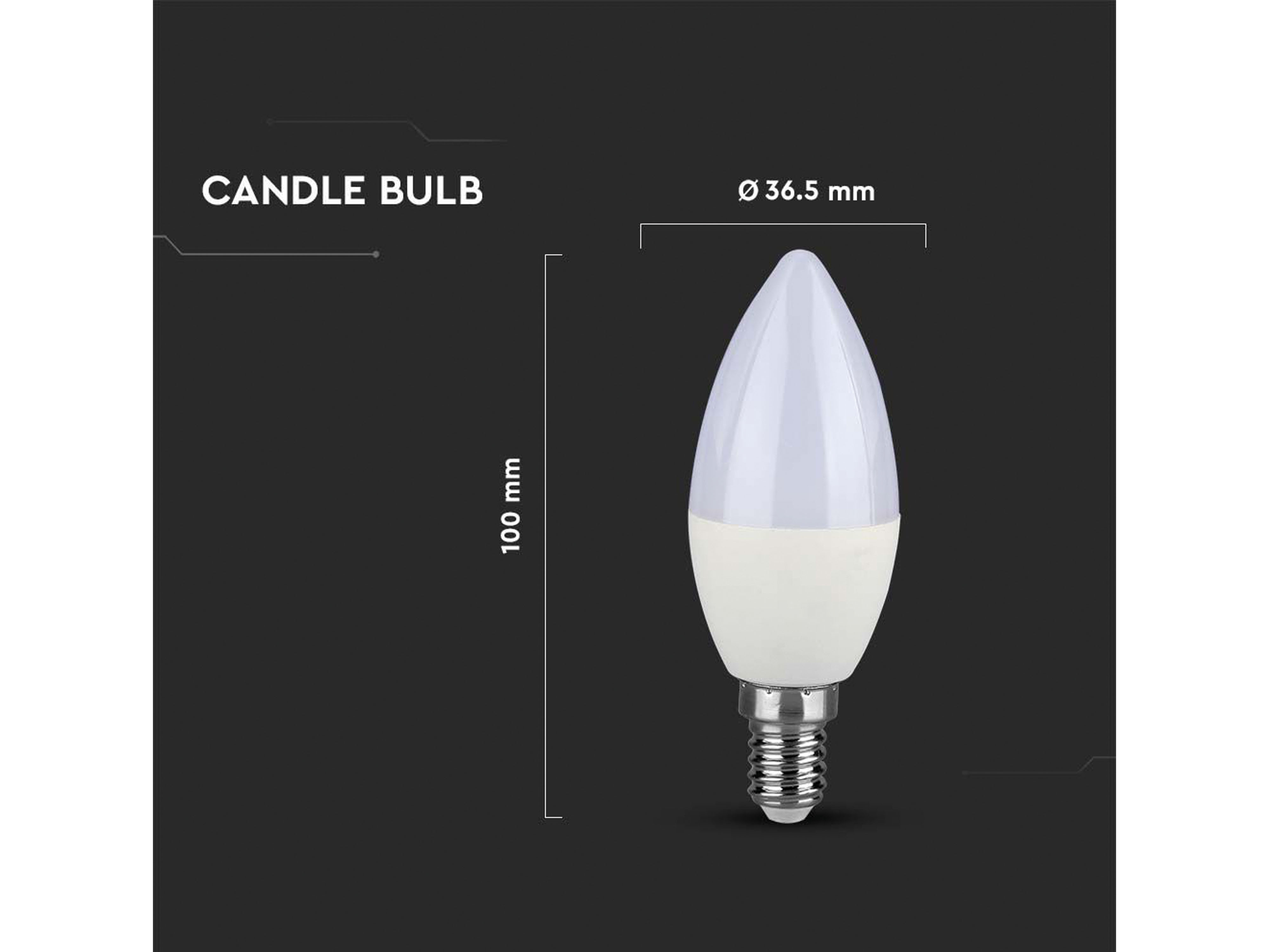 V-TAC LED-Lampe, Kerze, E14, EEK: F, 5W, 470lm, 3000K