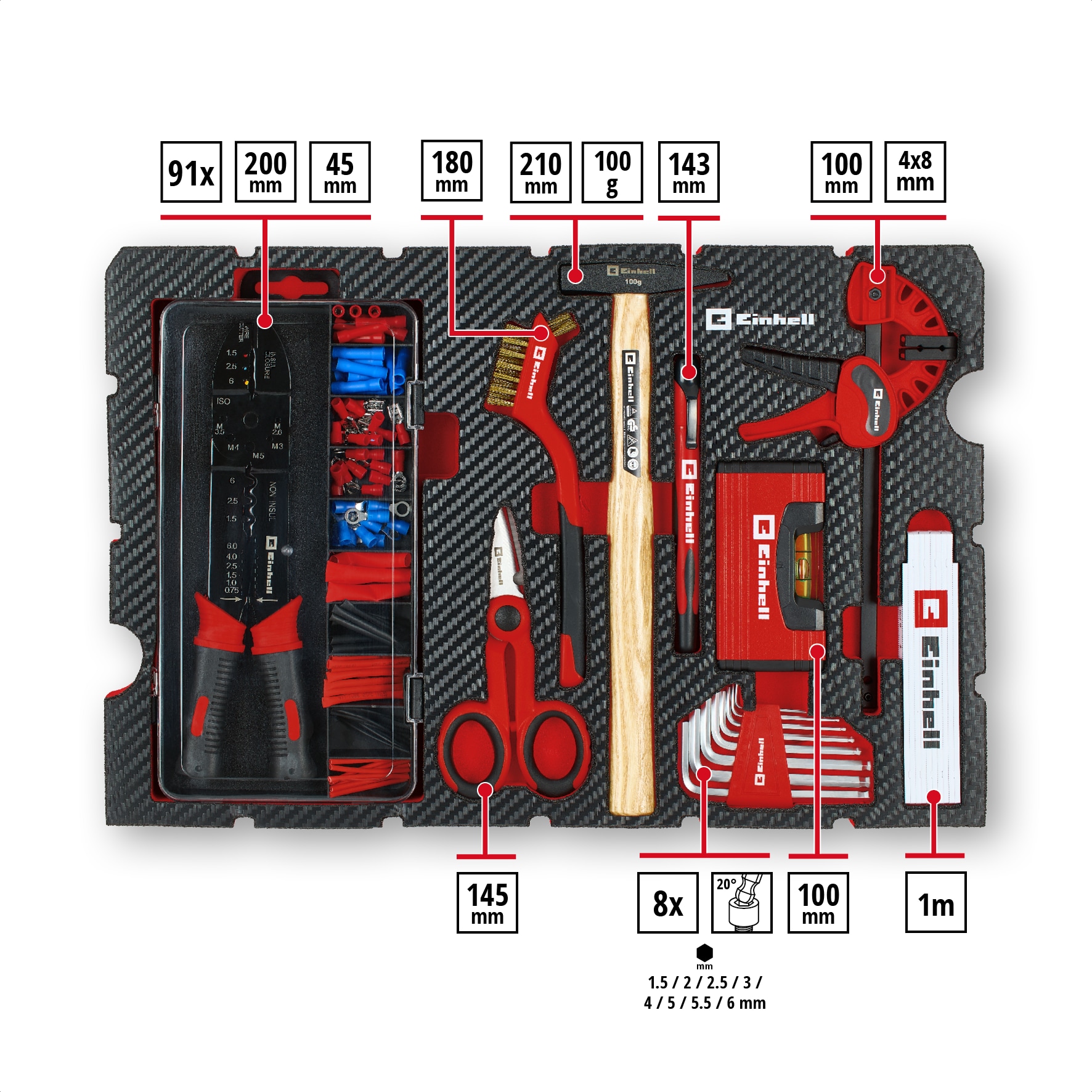 EINHELL Werkzeugkoffer Hobby, 370512, E-Case, 153-teilig