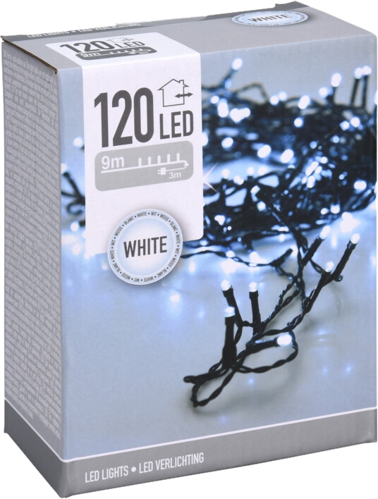 KOOPMAN LED-Lichterkette kaltweiß, 120 LEDs, Grünes Kabel, Innen/Außen, 12m