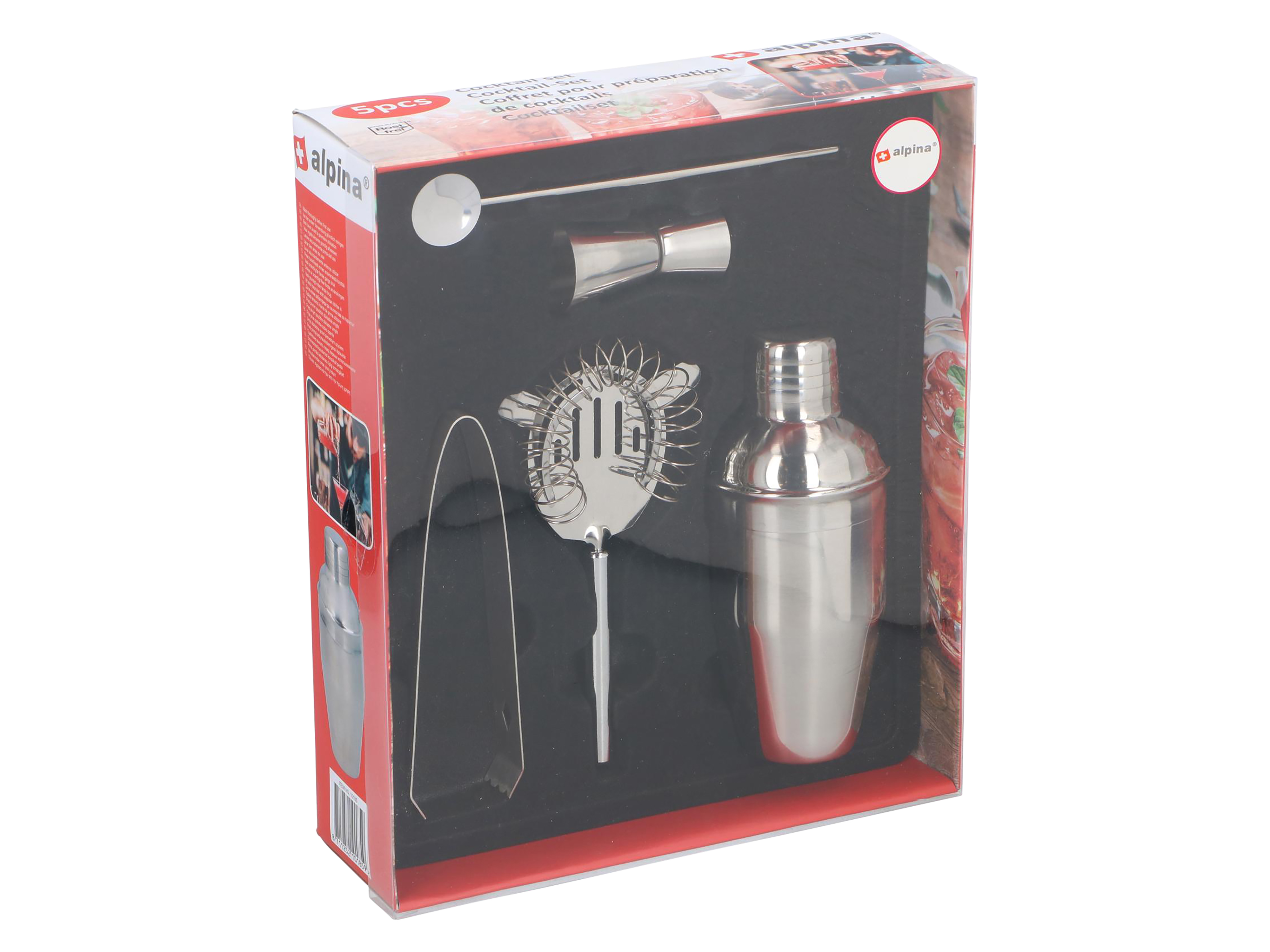 ALPINA Cocktail-Set 10185, 5-Teilig, Shaker 350ml, rostfrei, Edelstahl