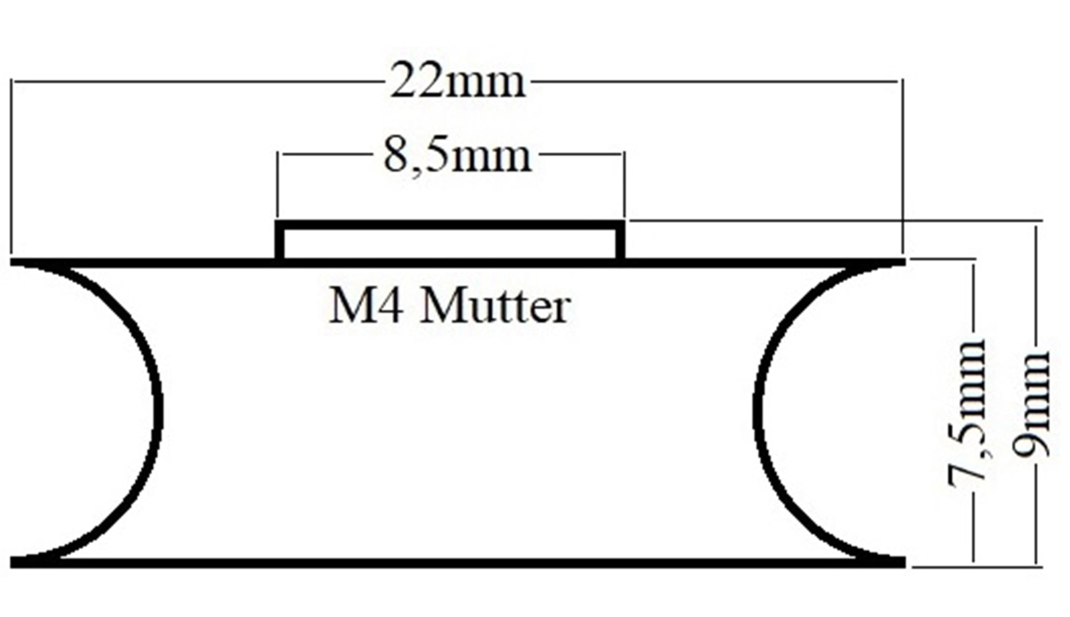 Laufrolle, Ø 22 mm, Breite 9 mm, M4