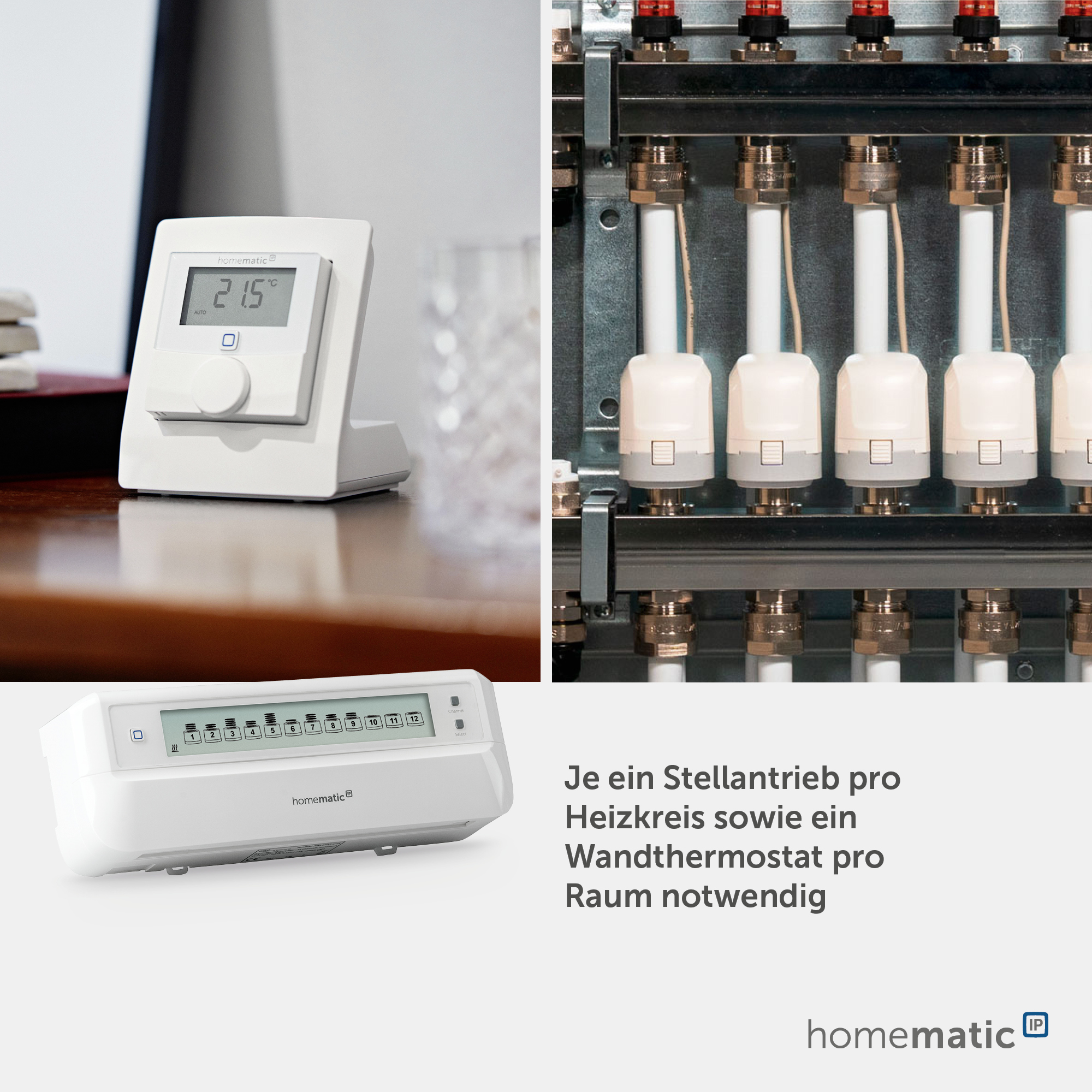 HOMEMATIC IP Smart Home 153621A0, Fußboden- Heizungsaktor, 12-fach, motorisch