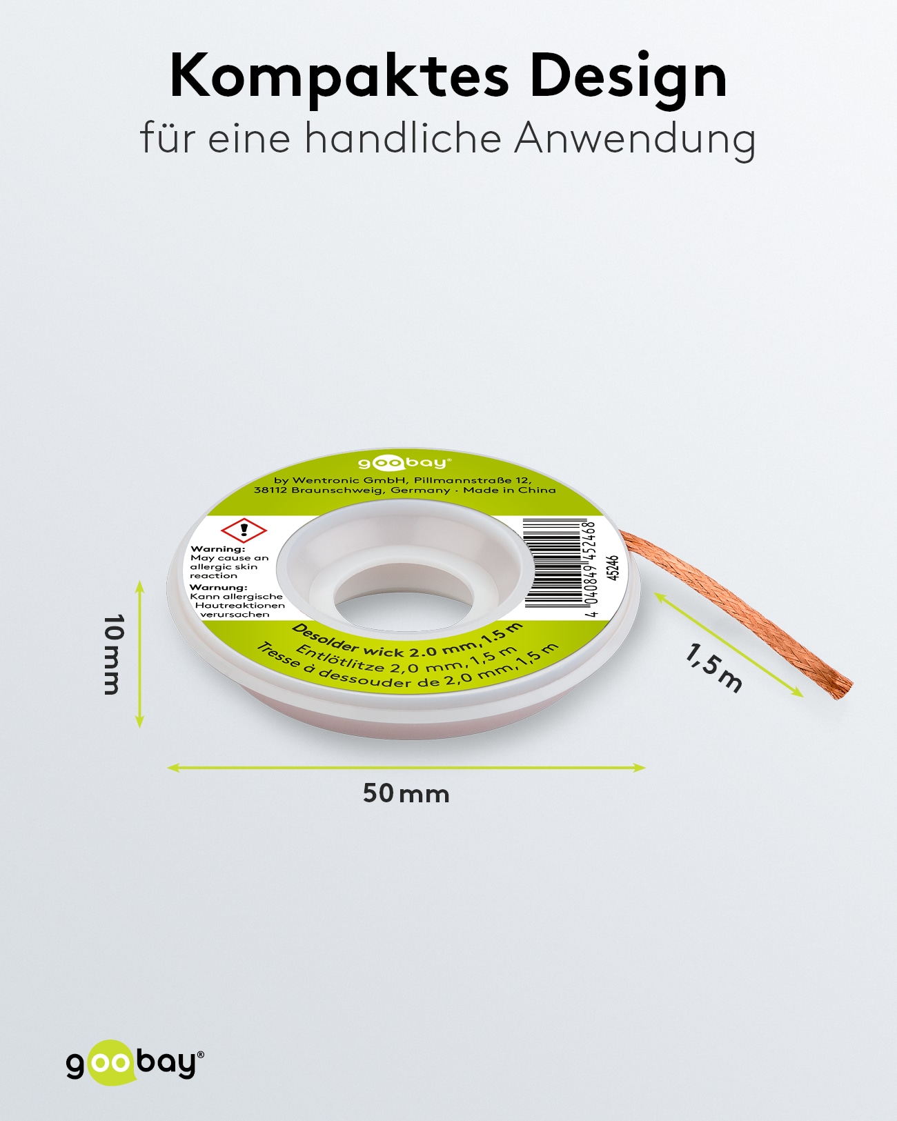 GOOBAY Entlötlitze, Ø 2,0 mm, 1,5 m