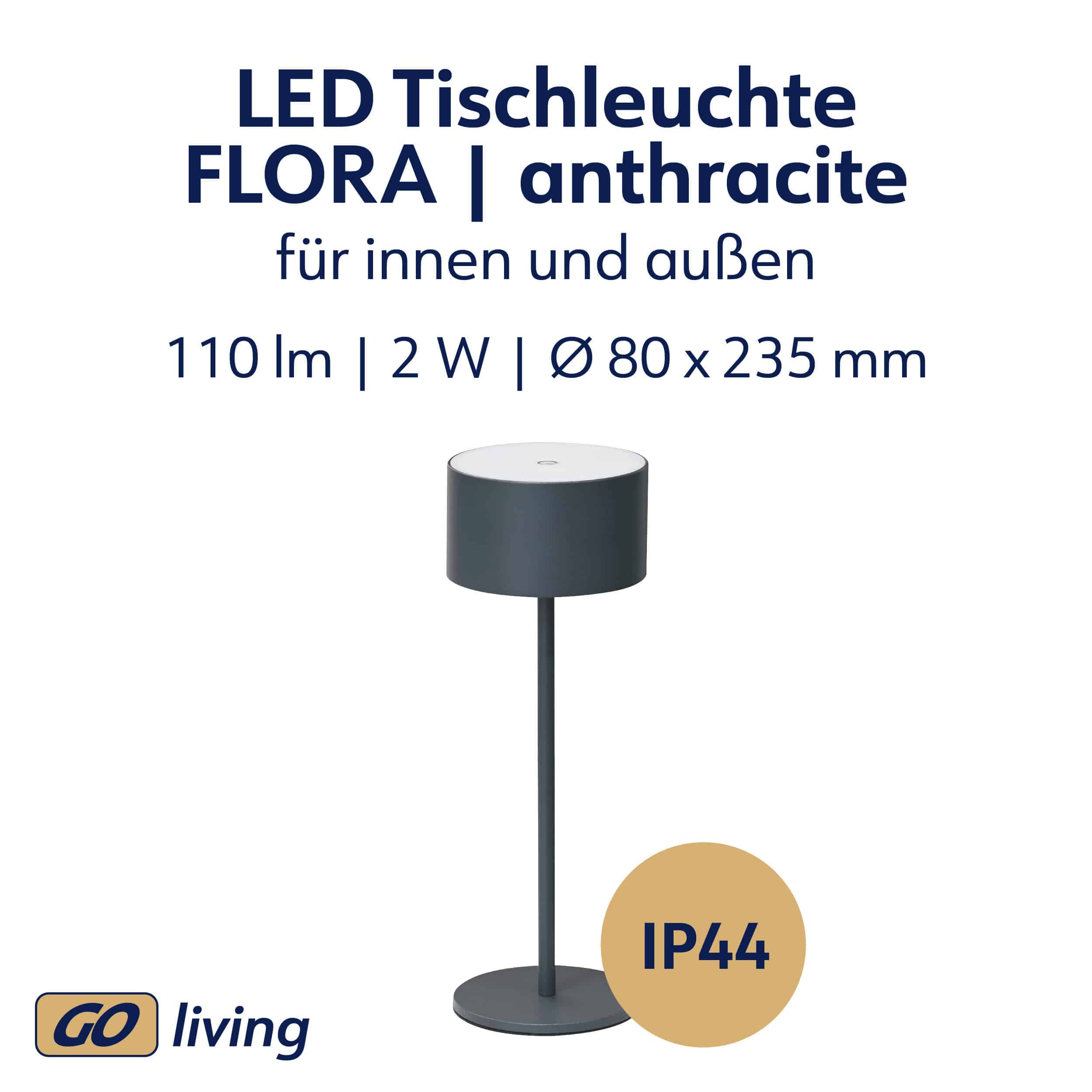 MÜLLER-LICHT LED-Akku-Tischleuchte Flora, 2 W, 110 lm, 3000 K, anthrazit MÜLLER-LICHT LED-Akku-Tischleuchte Flora, 2 W, 110 lm, 3000 K, anthrazit