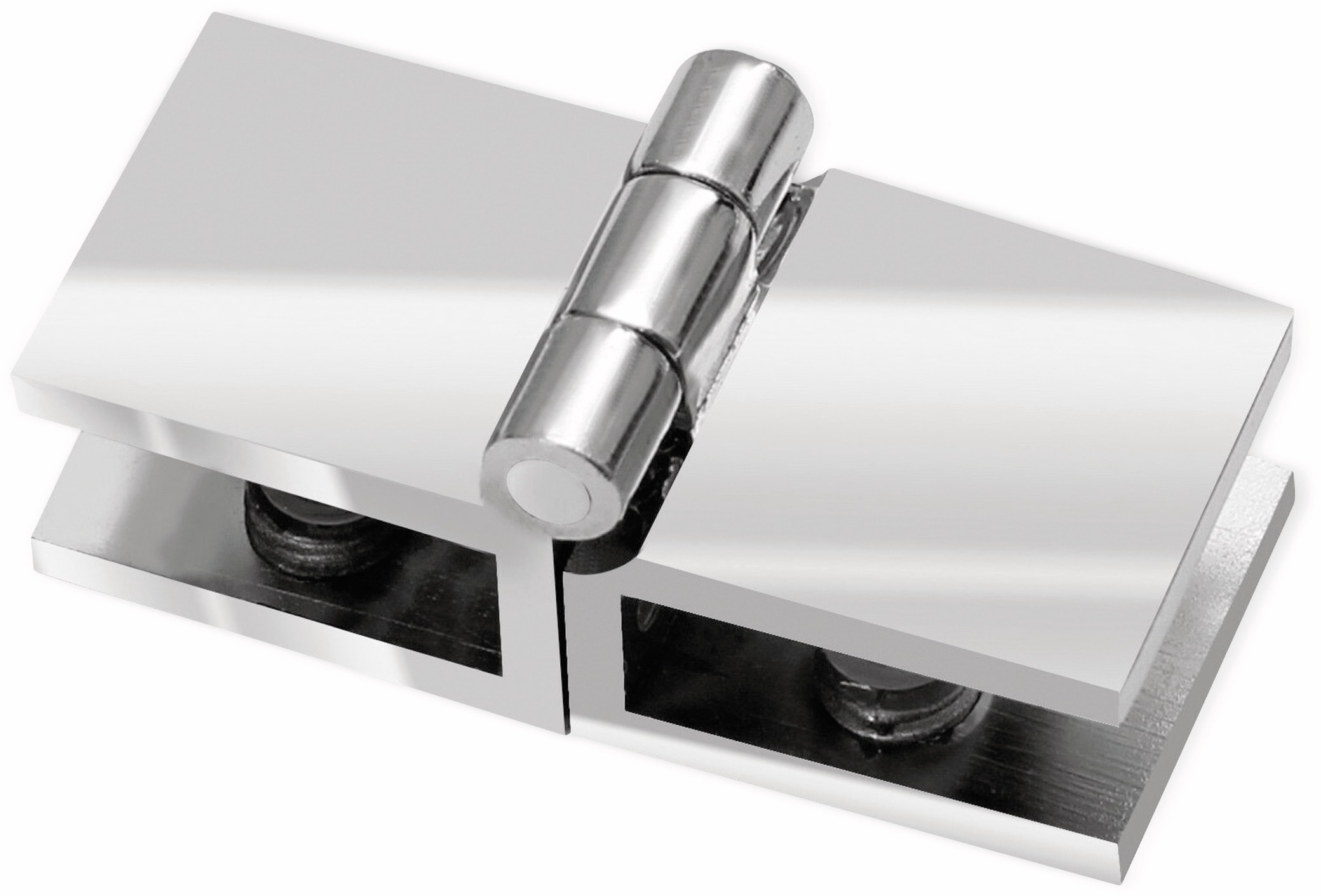 Glastür-Scharnier, Glas/Glas, verchromt, 2x 24x24x15 mm, Parallel Anschlag