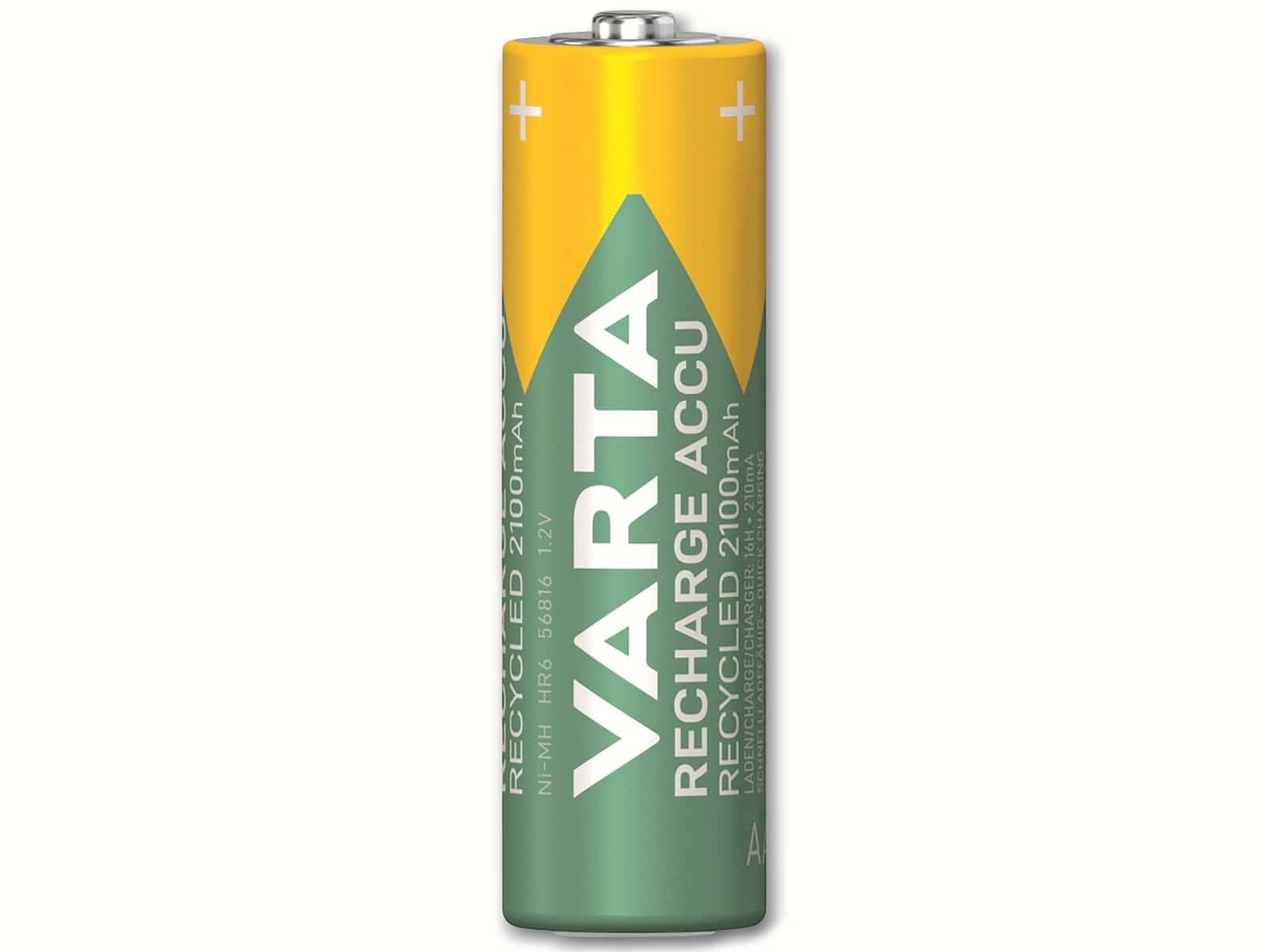 VARTA Akku NiMH, Mignon, AA, HR06, 1.2V/2100mAh, Accu Recycled, Pre-charged, 4er Pack