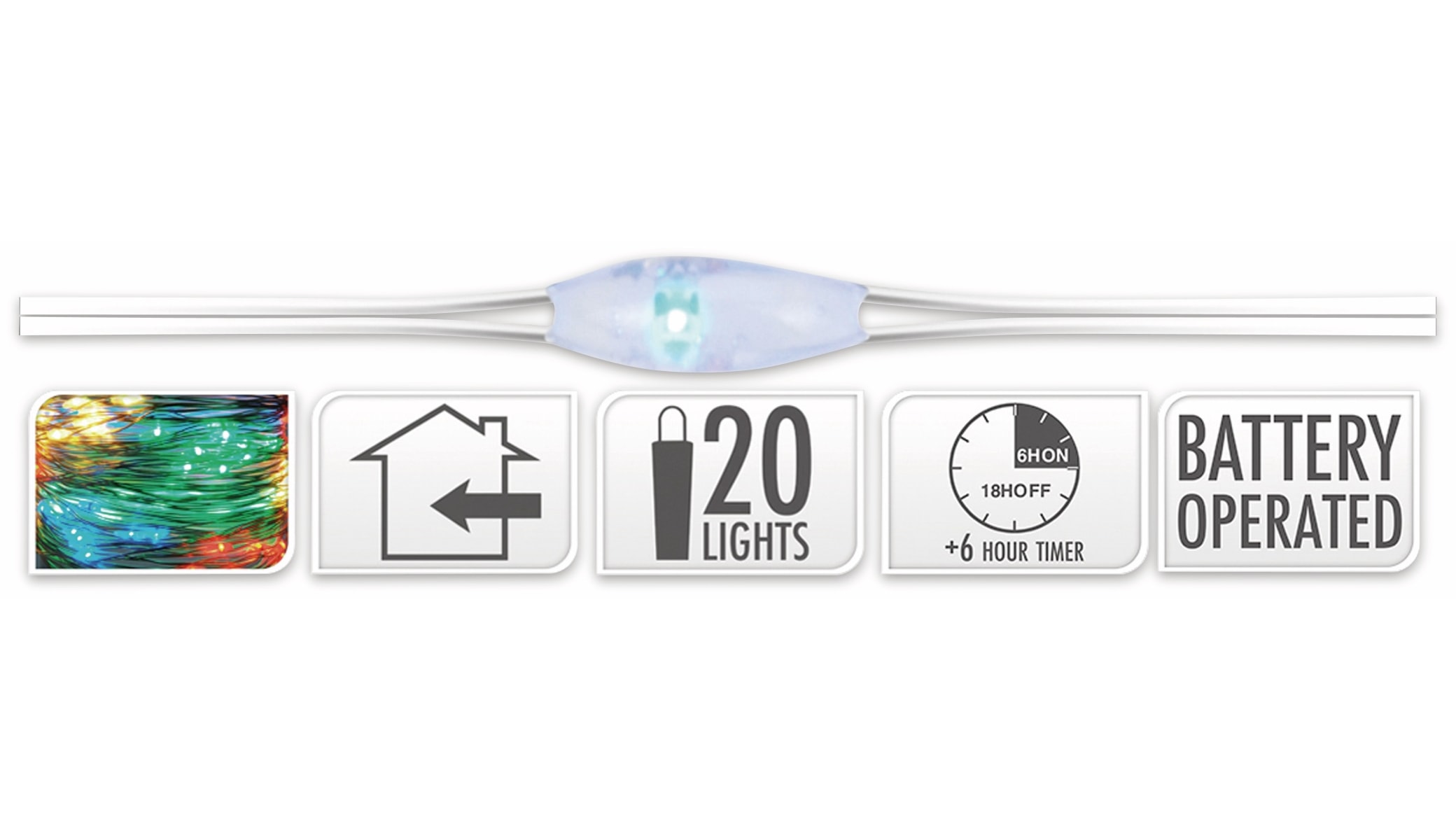 LED-Lichterkette, Silberdraht, 20 LEDs, bunt, Batteriebetrieb, Timer LED-Lichterkette, Silberdraht, 20 LEDs, bunt, Batteriebetrieb, Timer