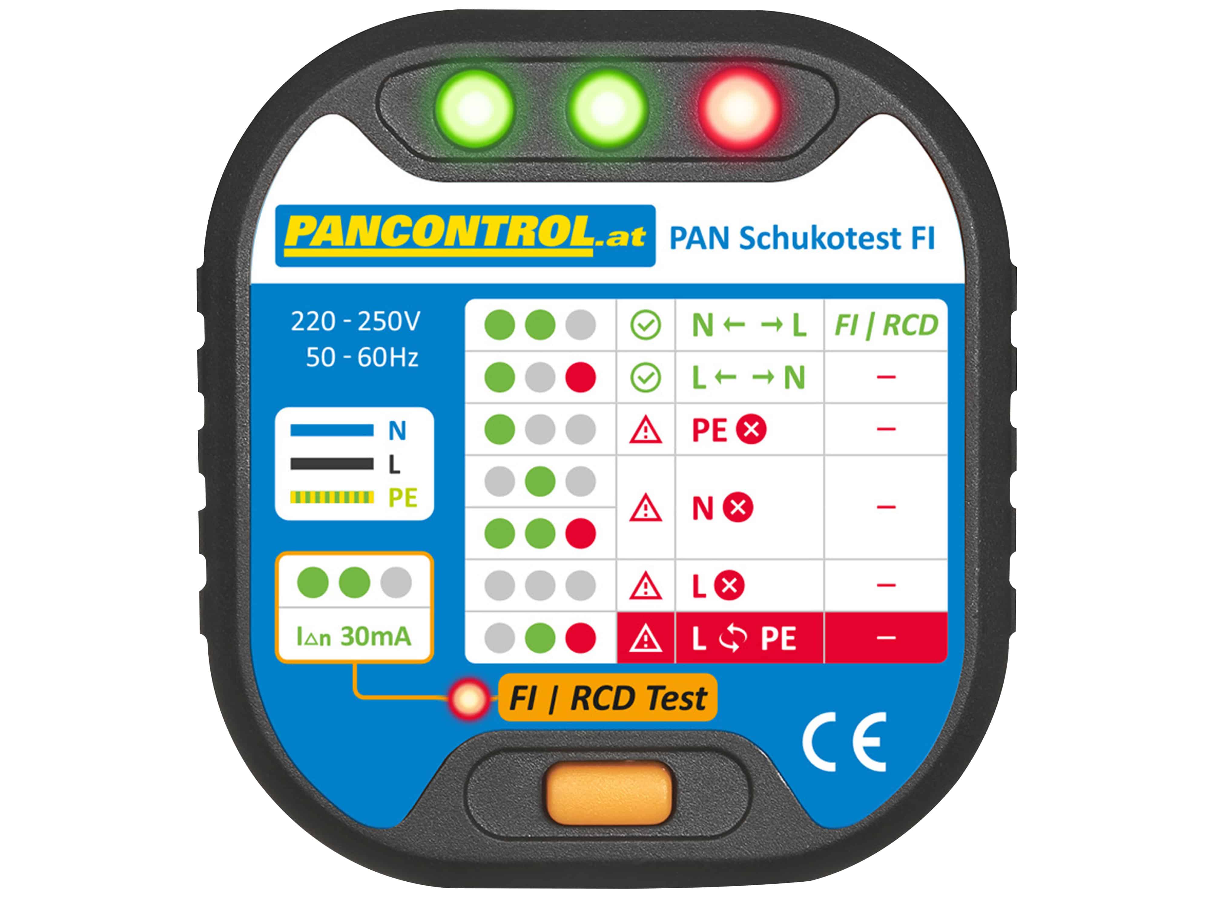 PANCONTROL Steckdosen-Prüfer + FI-Tester PAN Schukotest FI