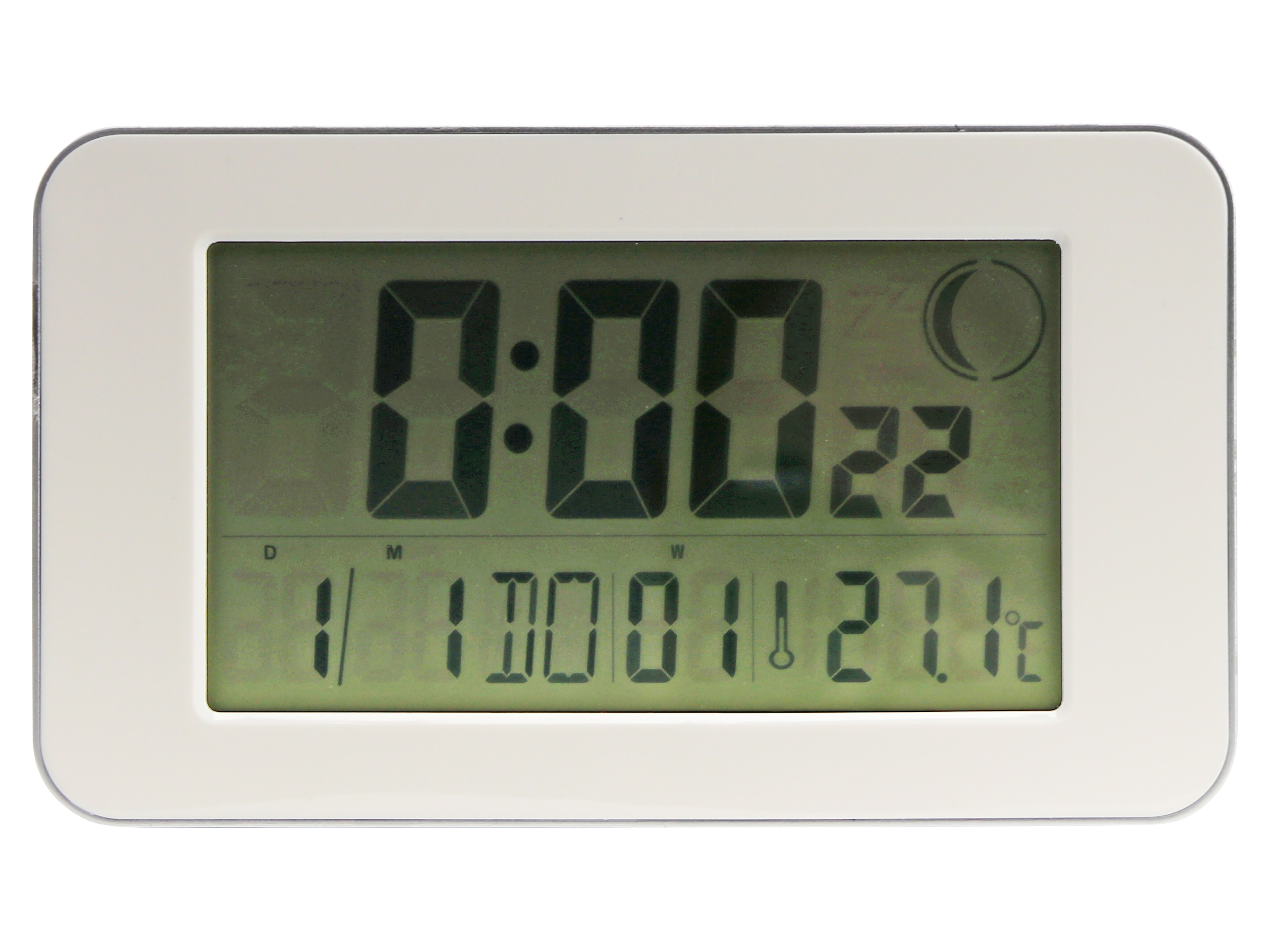 Digitale Funkuhr, Datumsanzeige, Wecker, Temperaturanzeige, Weiß Digitale Funkuhr, Datumsanzeige, Wecker, Temperaturanzeige, Weiß