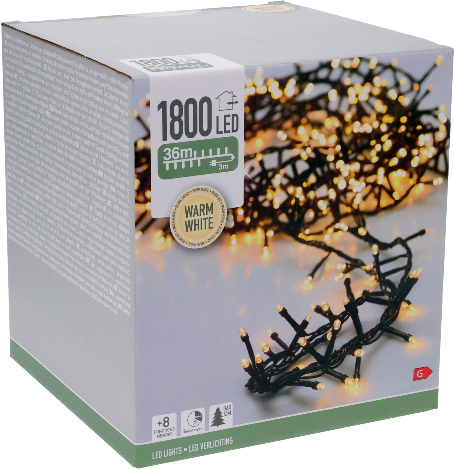 KOOPMAN LED-Clusterlichterkette warmweiß, 1800 LEDs, Grünes Kabel, Innen/Außen, 39m