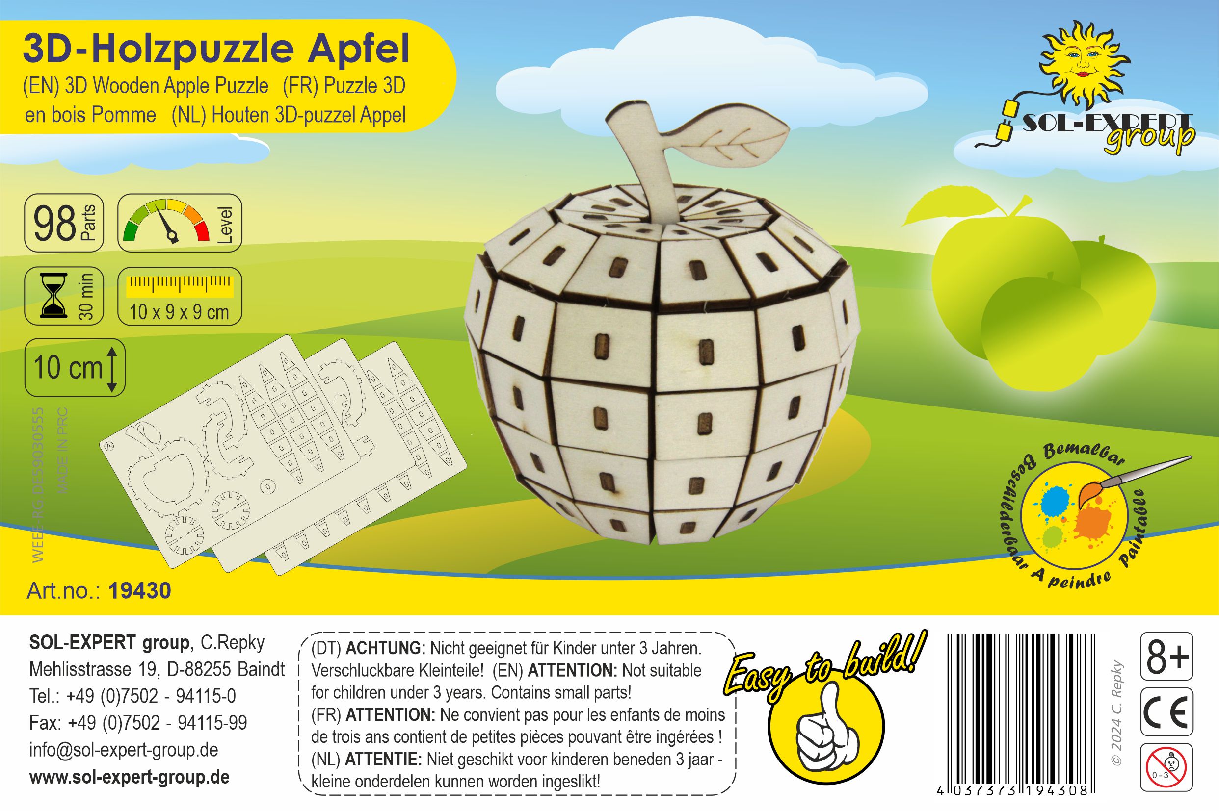 SOL-EXPERT 3D Holz Puzzle Apfel