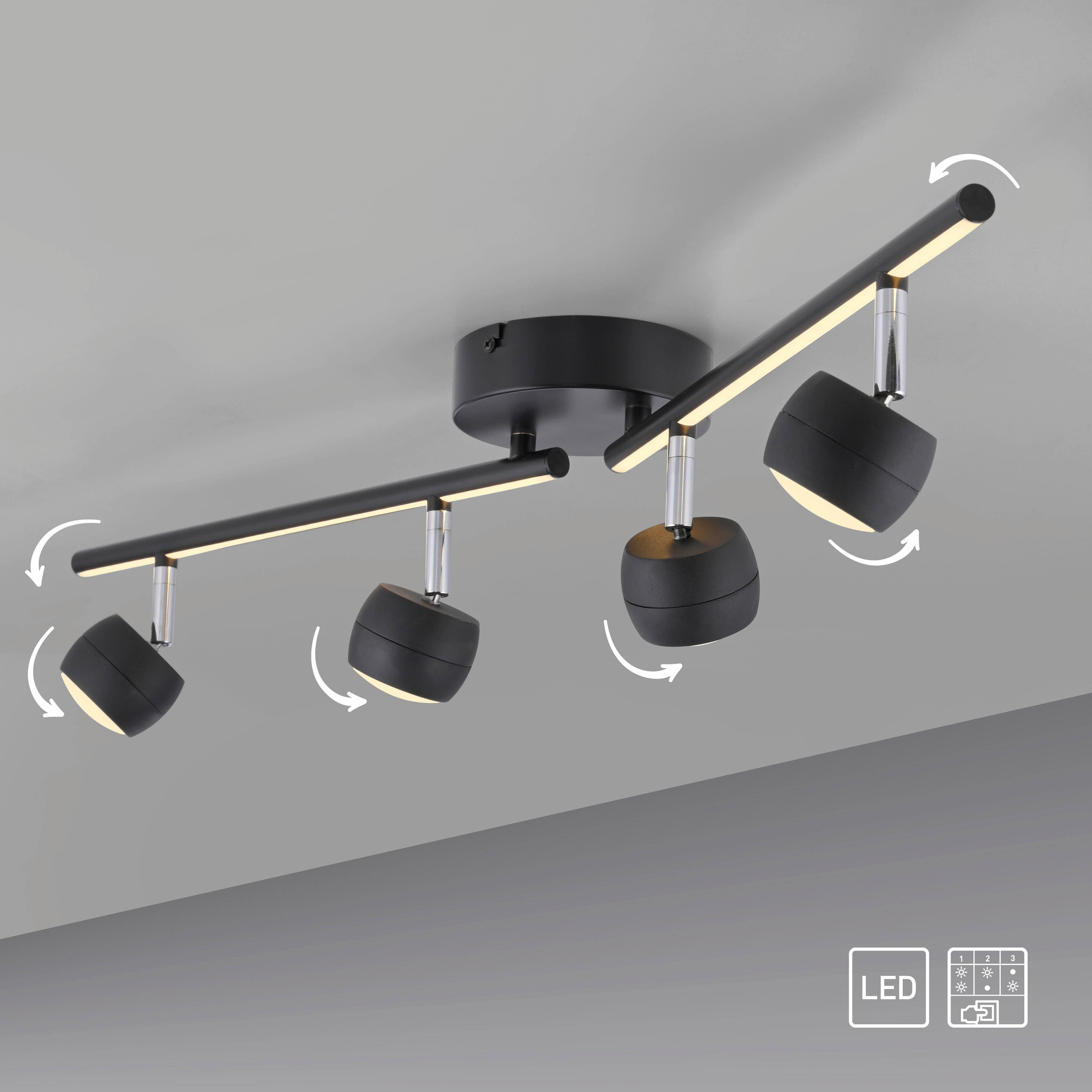 JUST LIGHT LED-Deckenleuchte 11402-18, 20,40W, 3000K, 2360lm, warmweiß, IP20, schwarz