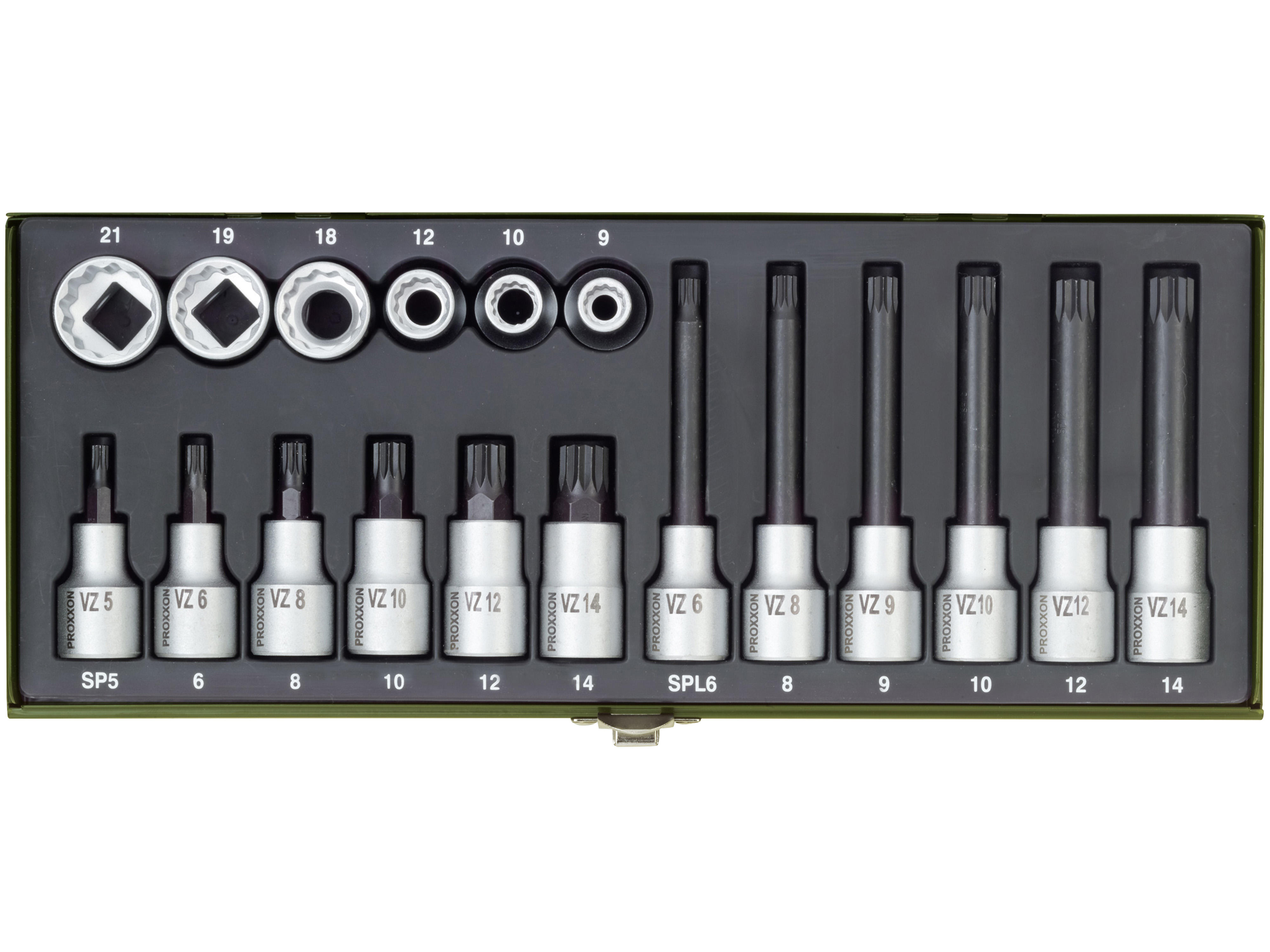 PROXXON Spezial- und Steckschlüsselsatz für Vielzahnschrauben XZN, 23296, 18-teilig