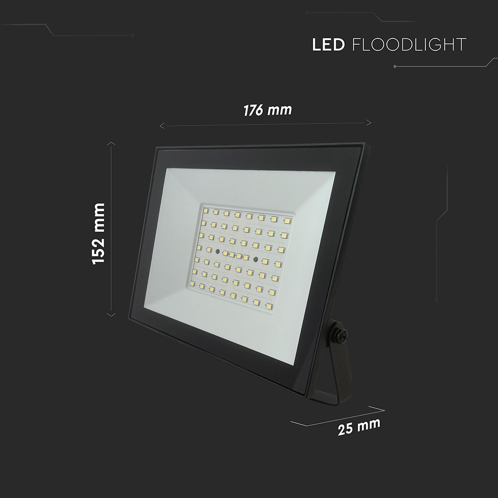V-TAC LED-Fluter, VT-44054, 50 W, 6500K, EEK: F, 4000 lm, kaltweiß, IP65, schwarz